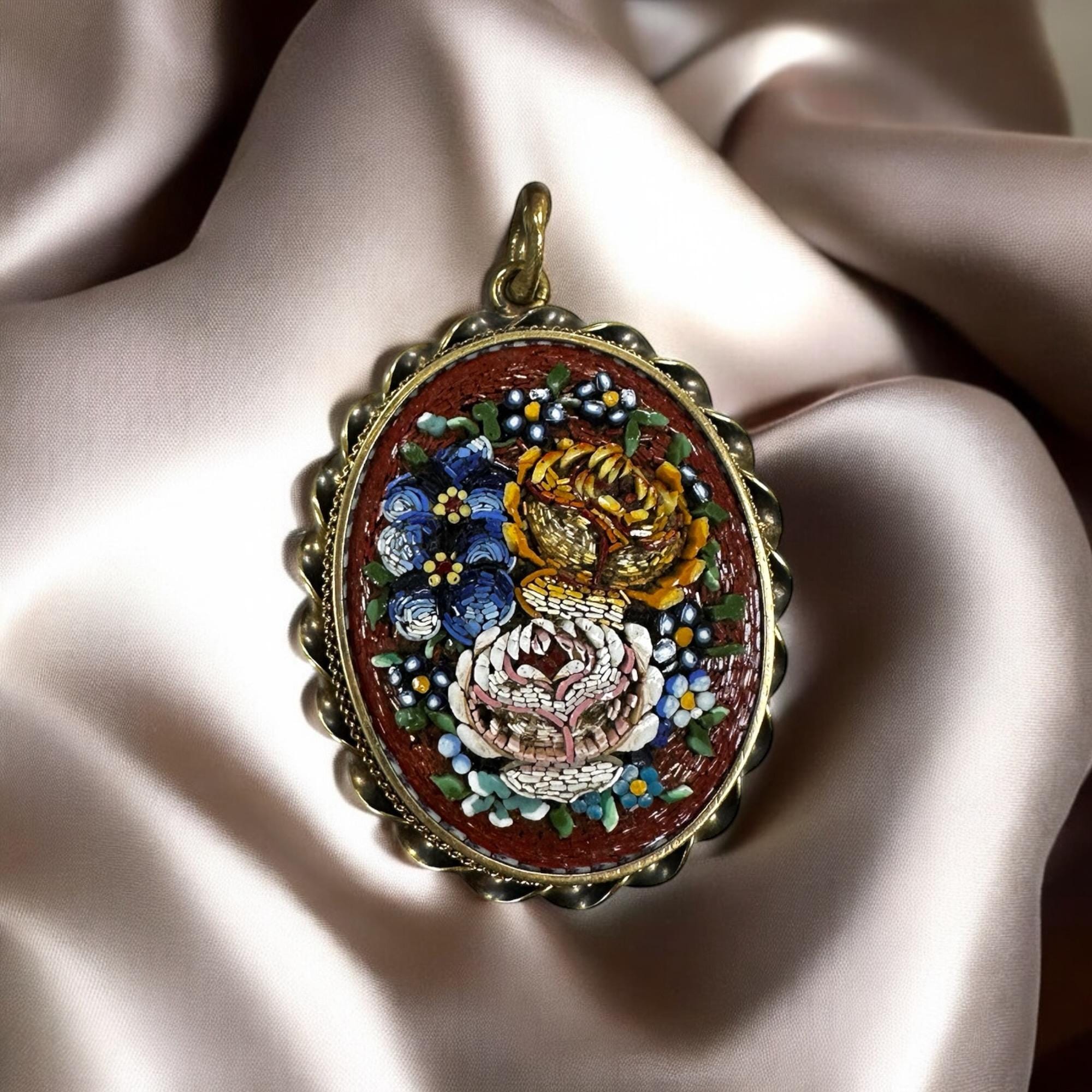 Victorian Gold Filled Floral Mosaic Locket with Braided Frame - Antique Locket