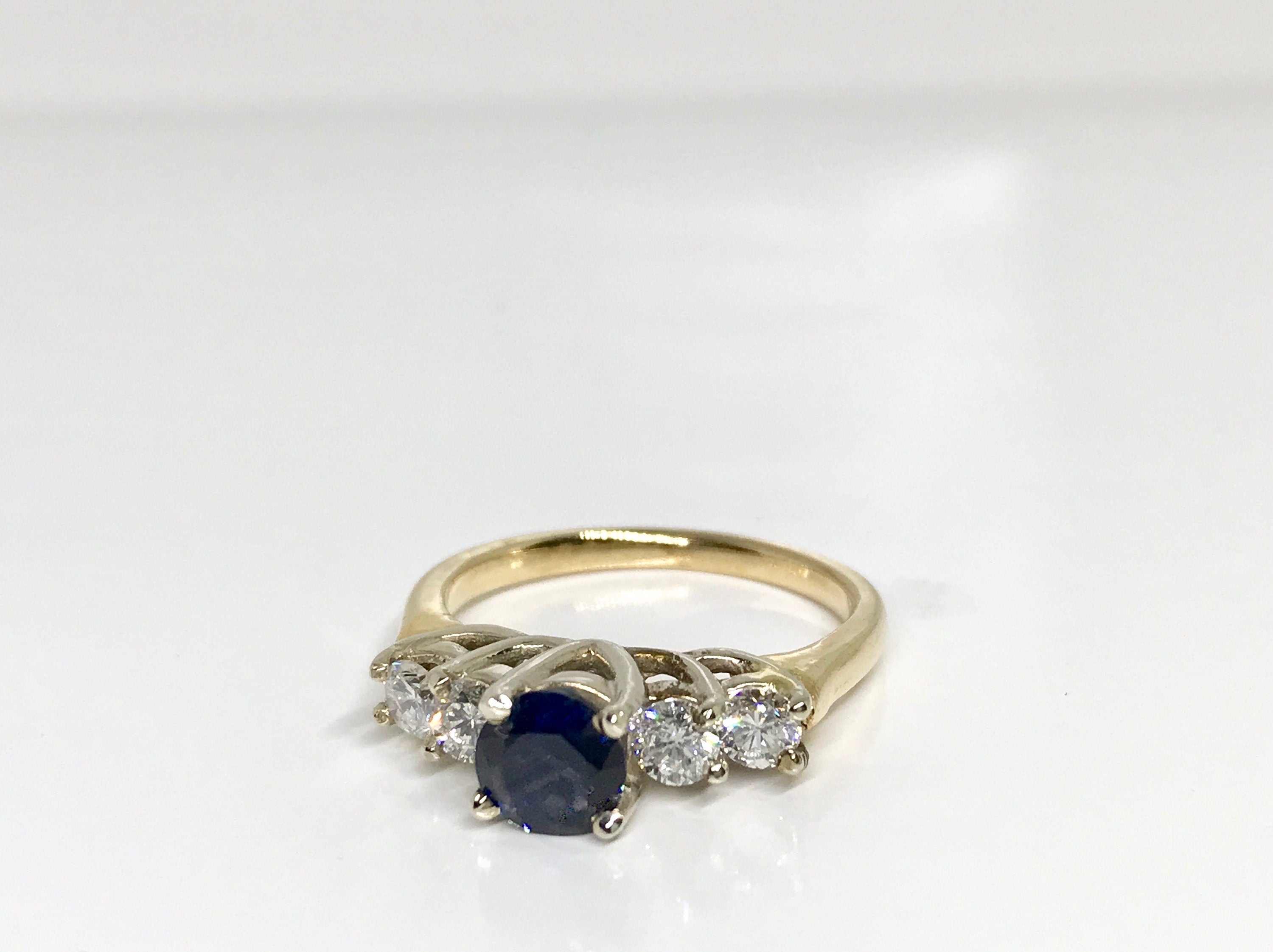 14k Yellow Gold Diamond & Sapphire Ring - Stacking or Engagement
