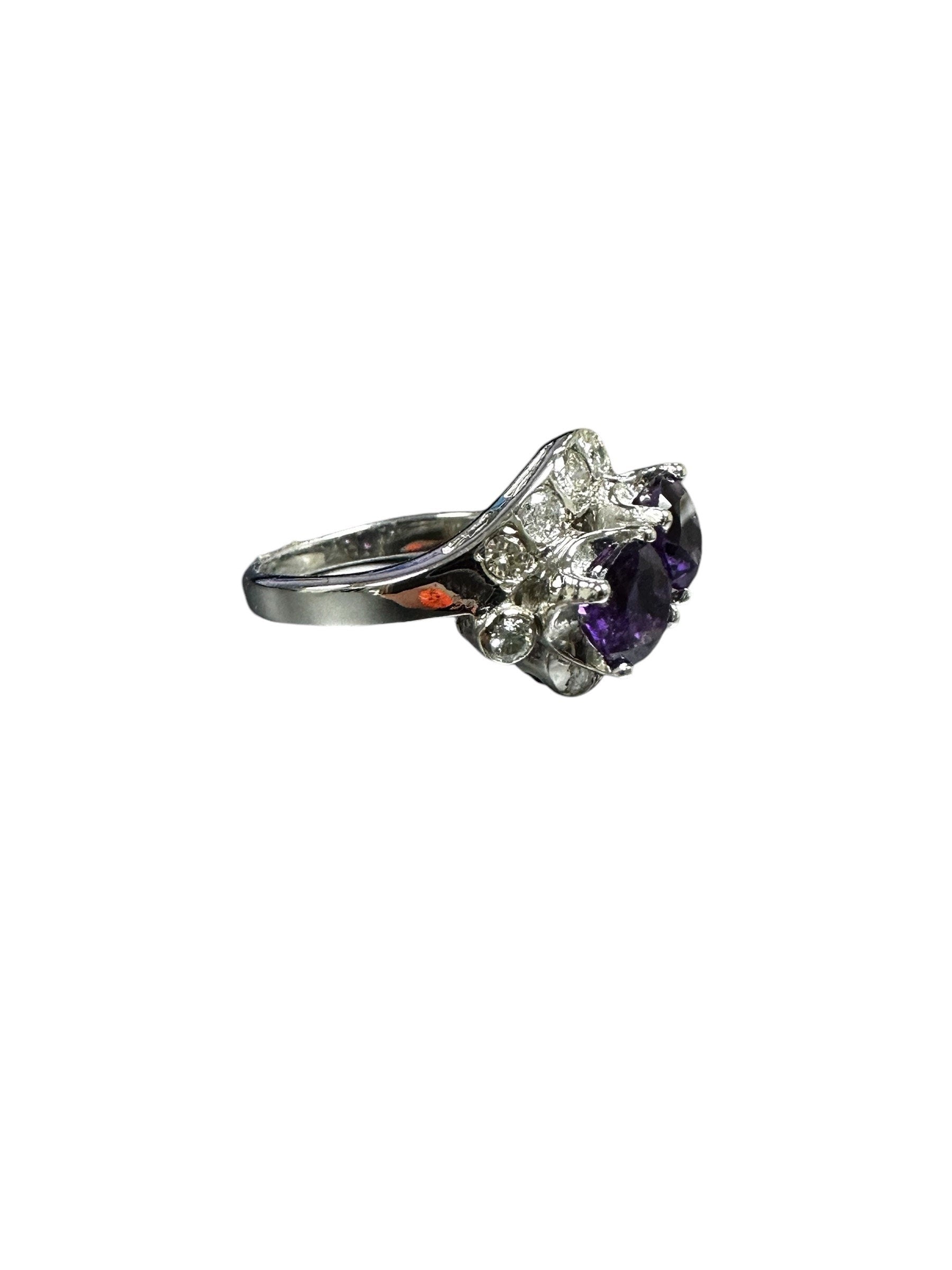 Elegant Ladies White Gold Diamond Amethyst Statement Ring