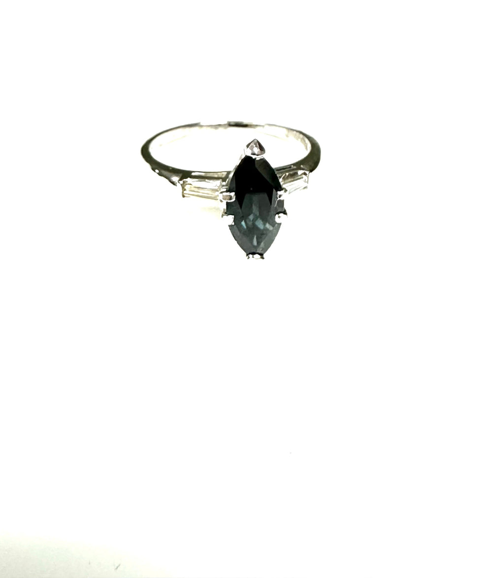 Platinum Marquise Blue Sapphire Ring: Diamond Alternative Engagement Ring