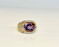 Vintage Yellow Gold Amethyst Diamond Ring - Filigree Design