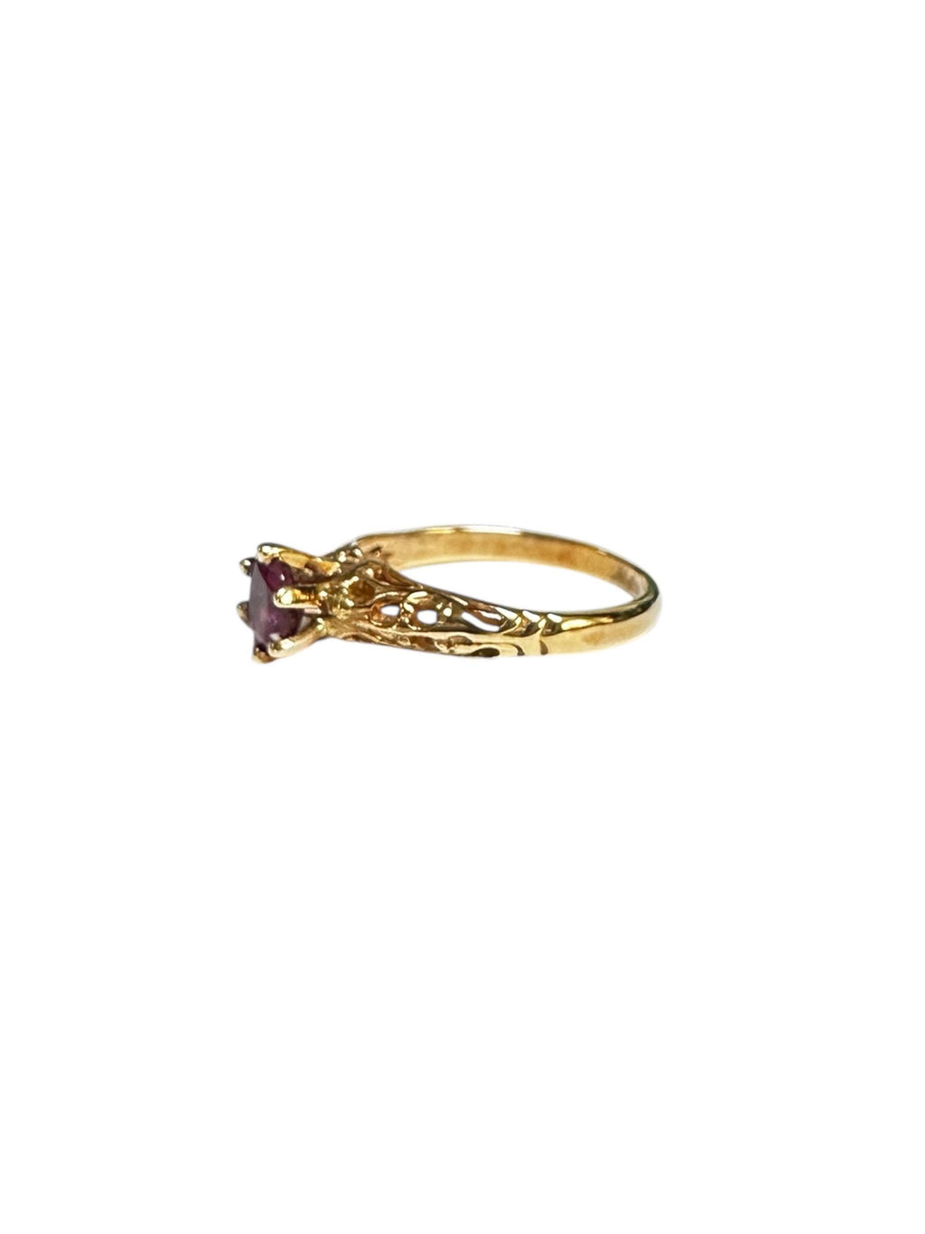 Vintage Ruby Ring, 14k Yellow Gold Filigree, July Birthstone