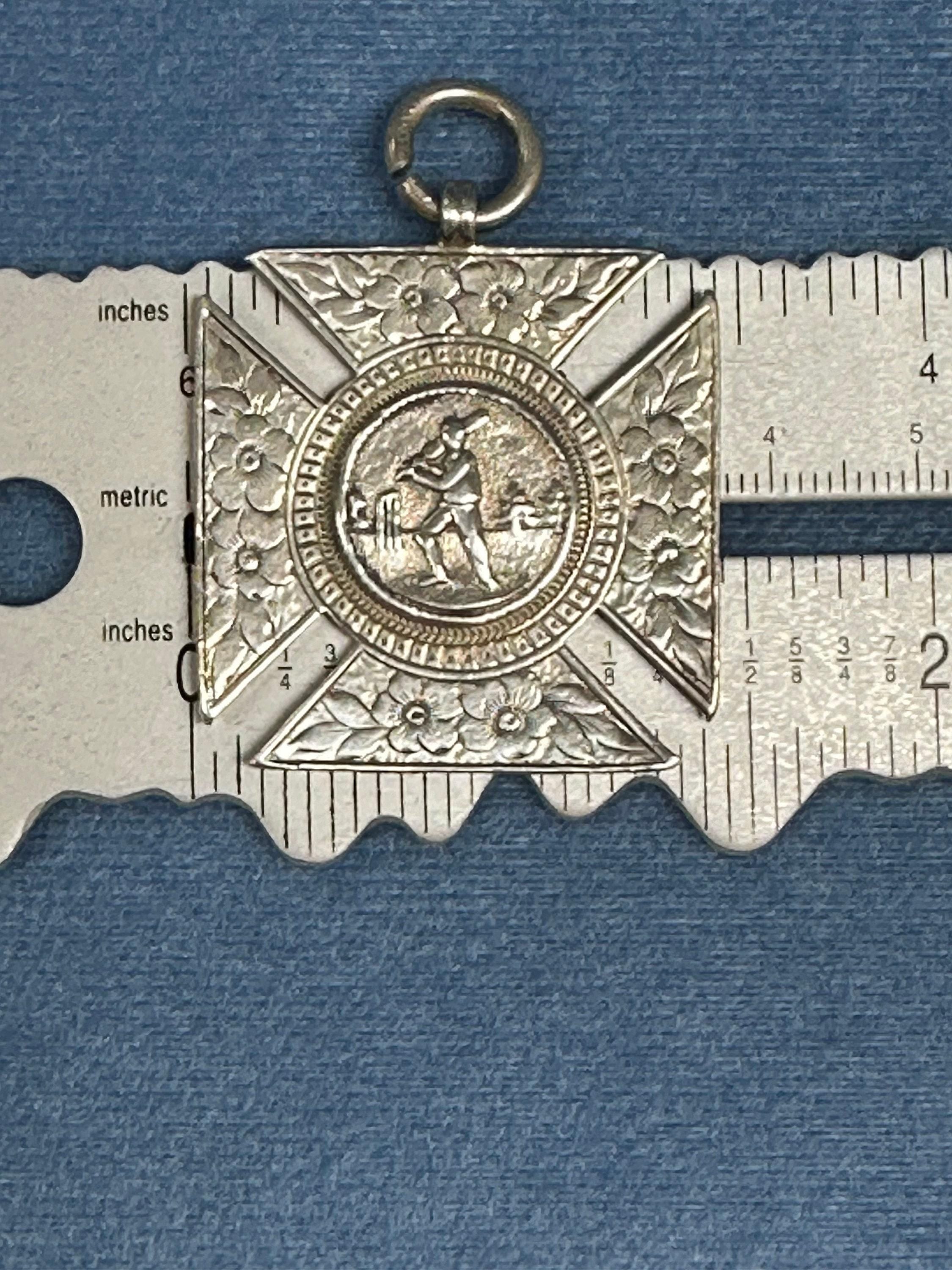 Sterling Silver Hallmarked Cricket Medal with Floral Accent