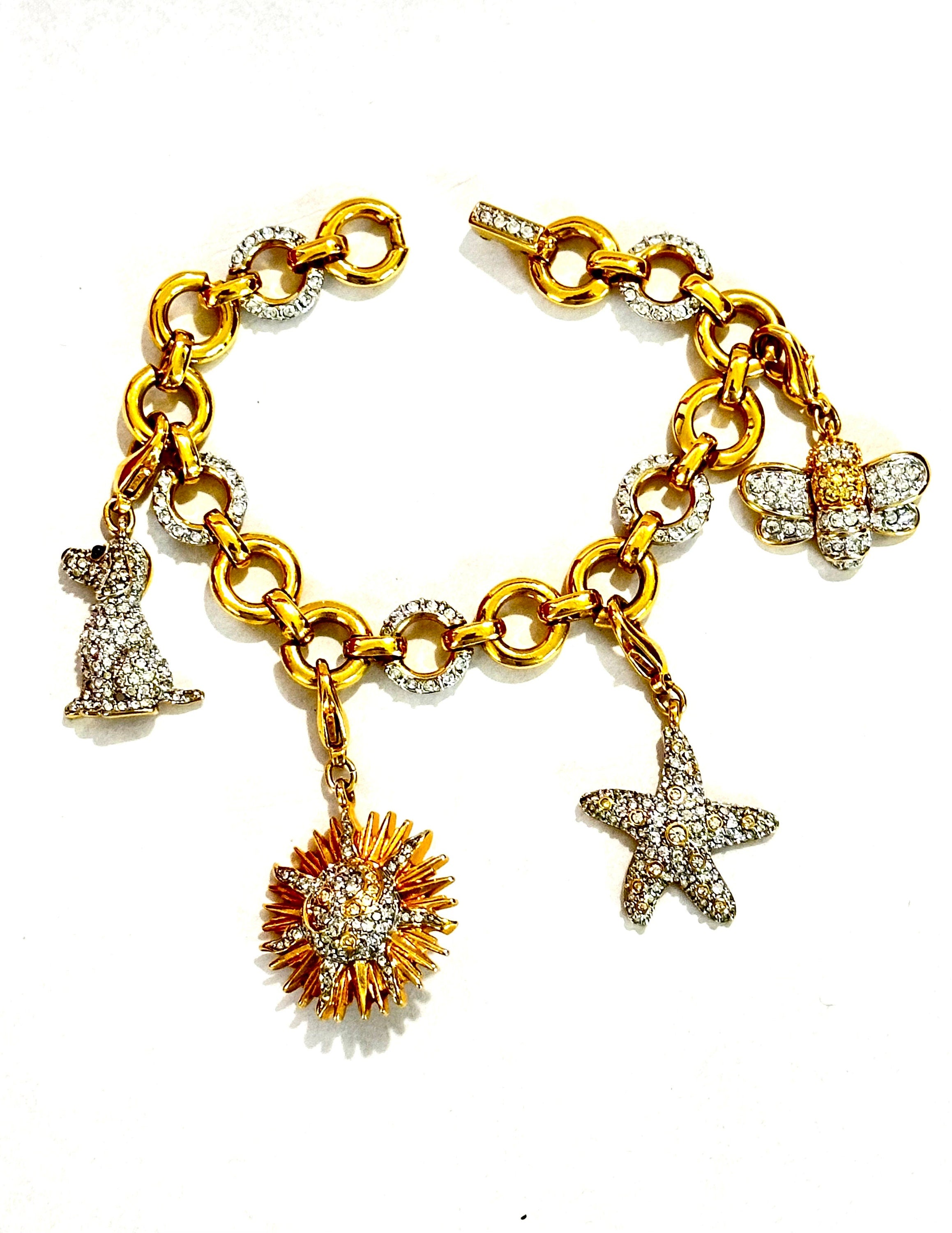 Gold Plated Metal Alloy Swarovski Crystal Charm Bracelet