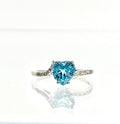 14K White Gold Heart Blue Topaz Ring with Diamond Accents