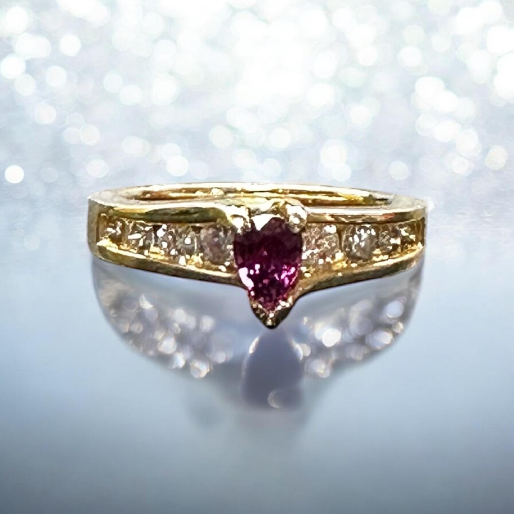 Elegant Vintage Ruby & Diamond Ring in 14k Gold, July Birthstone