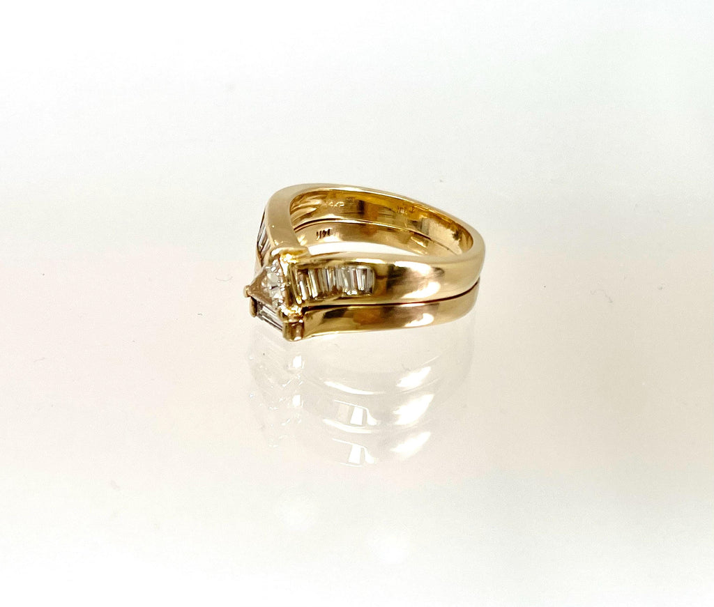 Vintage 14k Yellow Gold Trilliant Diamond Wedding Set