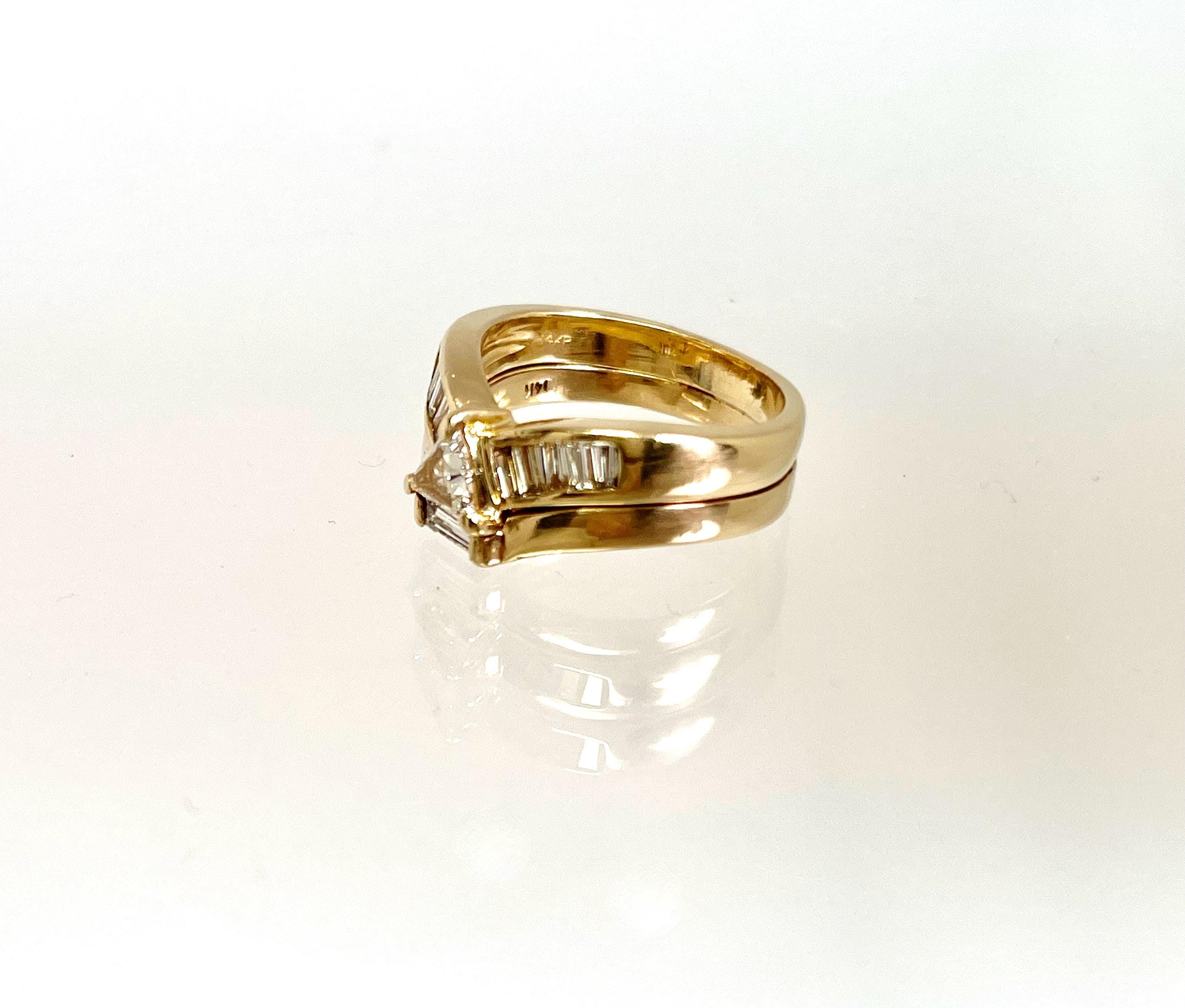 Vintage 14k Yellow Gold Trilliant Diamond Wedding Set