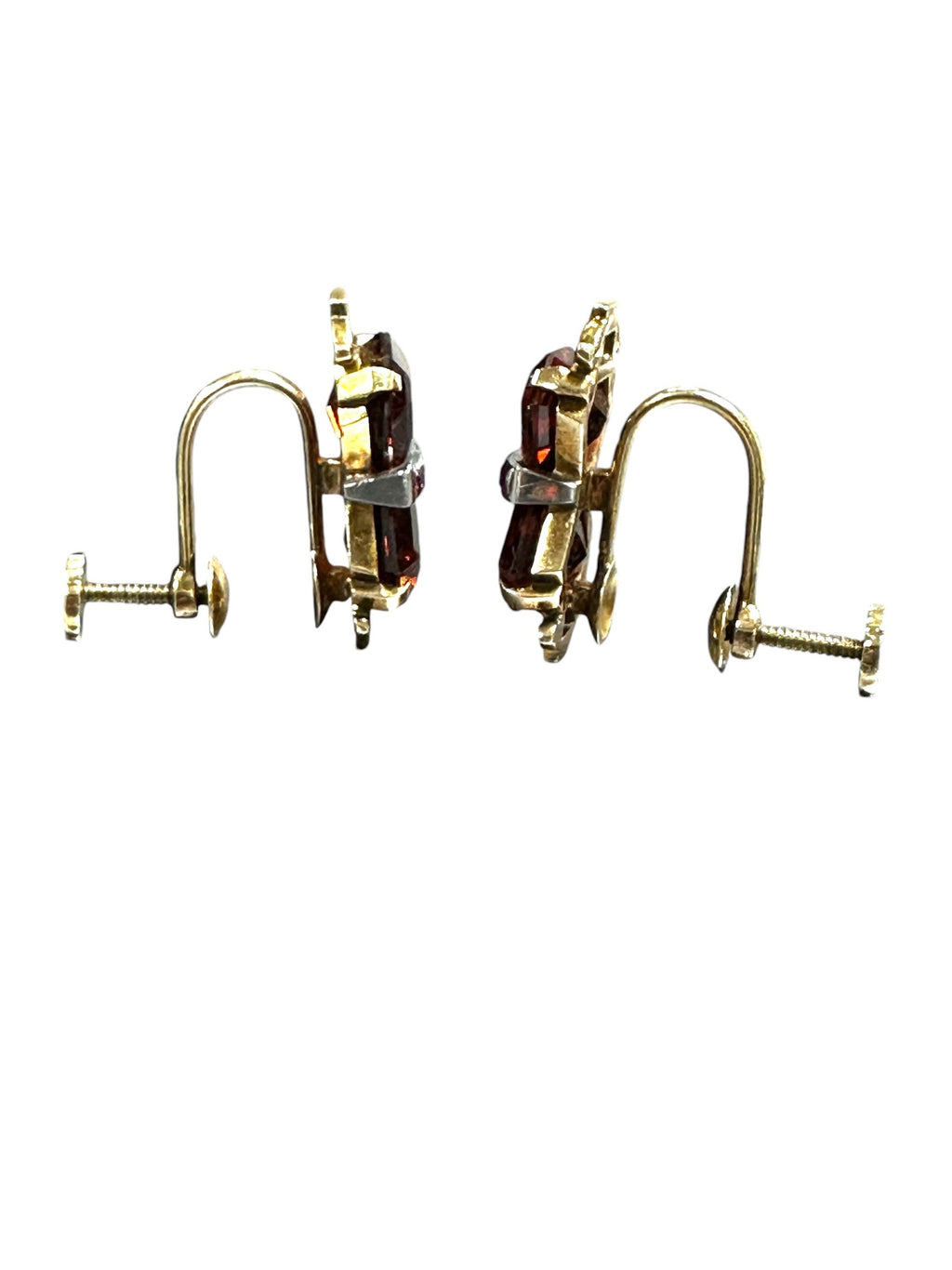 Yellow Gold Art Deco Citrine Ruby Earrings: Screw Back