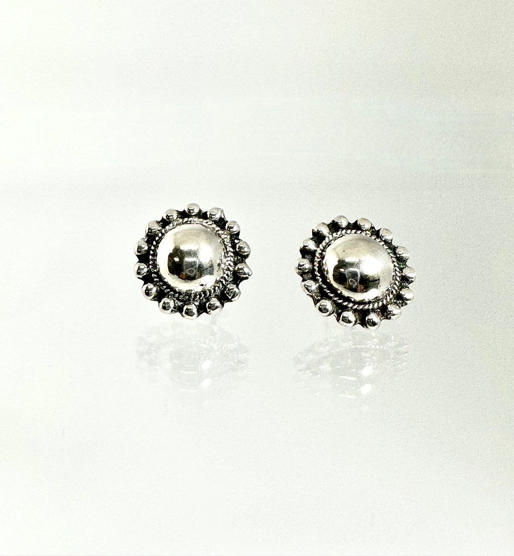 Vintage Sterling Silver Dome Earrings: Screw Back Design