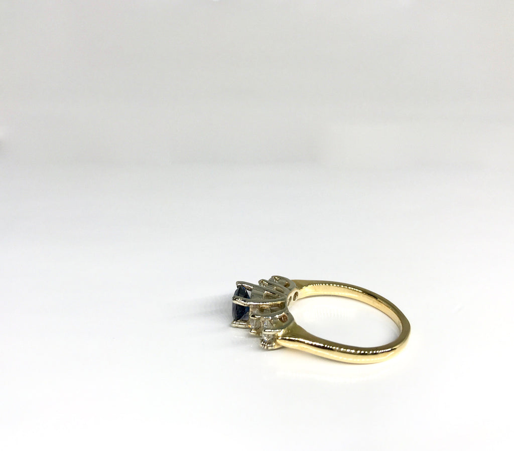 14k Yellow Gold Diamond & Sapphire Ring - Stacking or Engagement