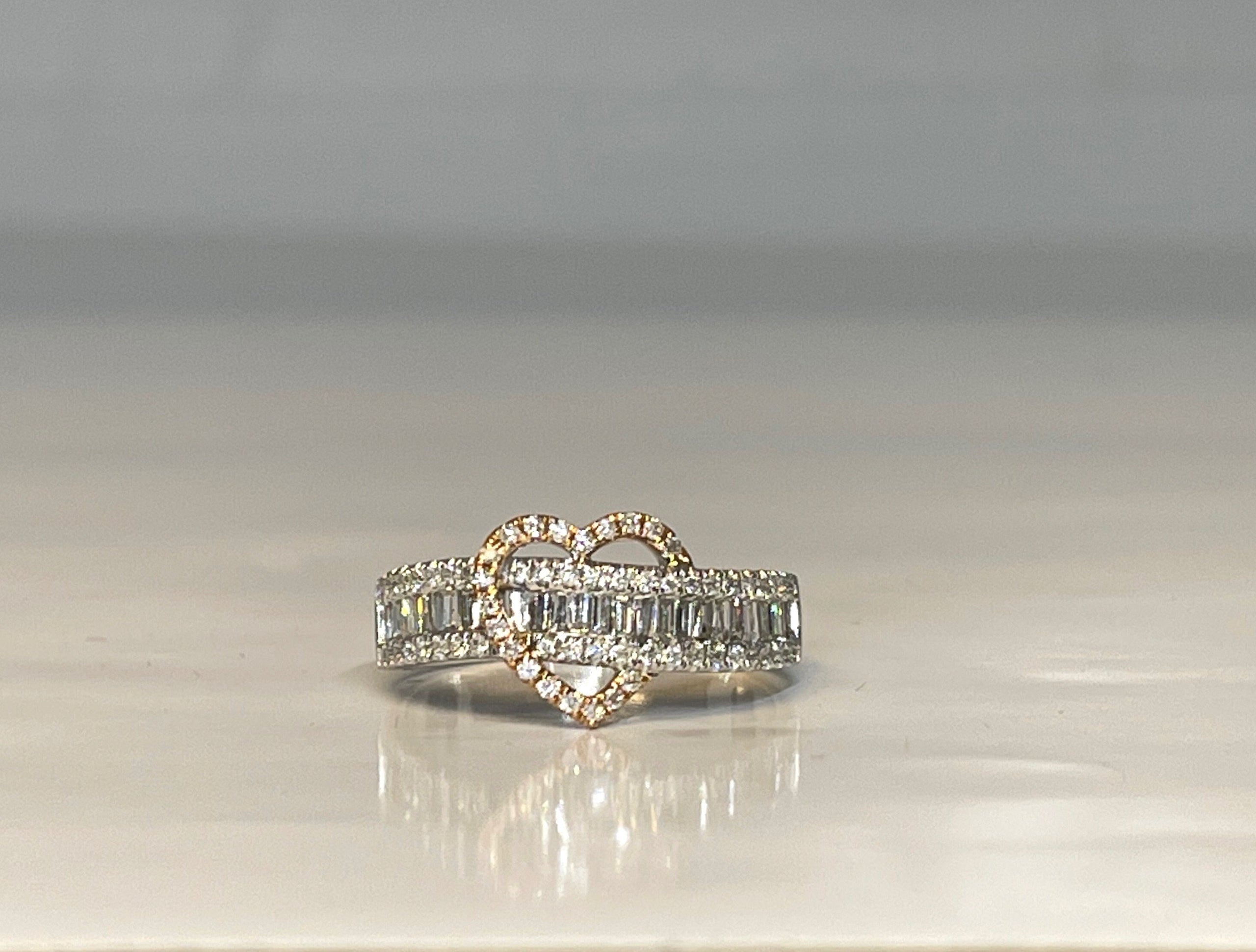 Diamond Heart Ring, 14k White Gold Band, Promise Ring