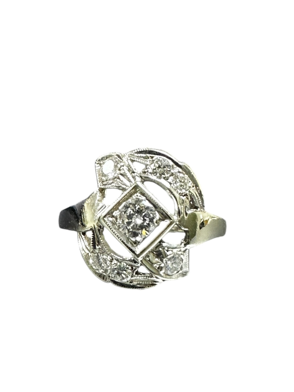 1950s White Gold Diamond Cocktail Ring, 0.25 Carat, Size 6.75