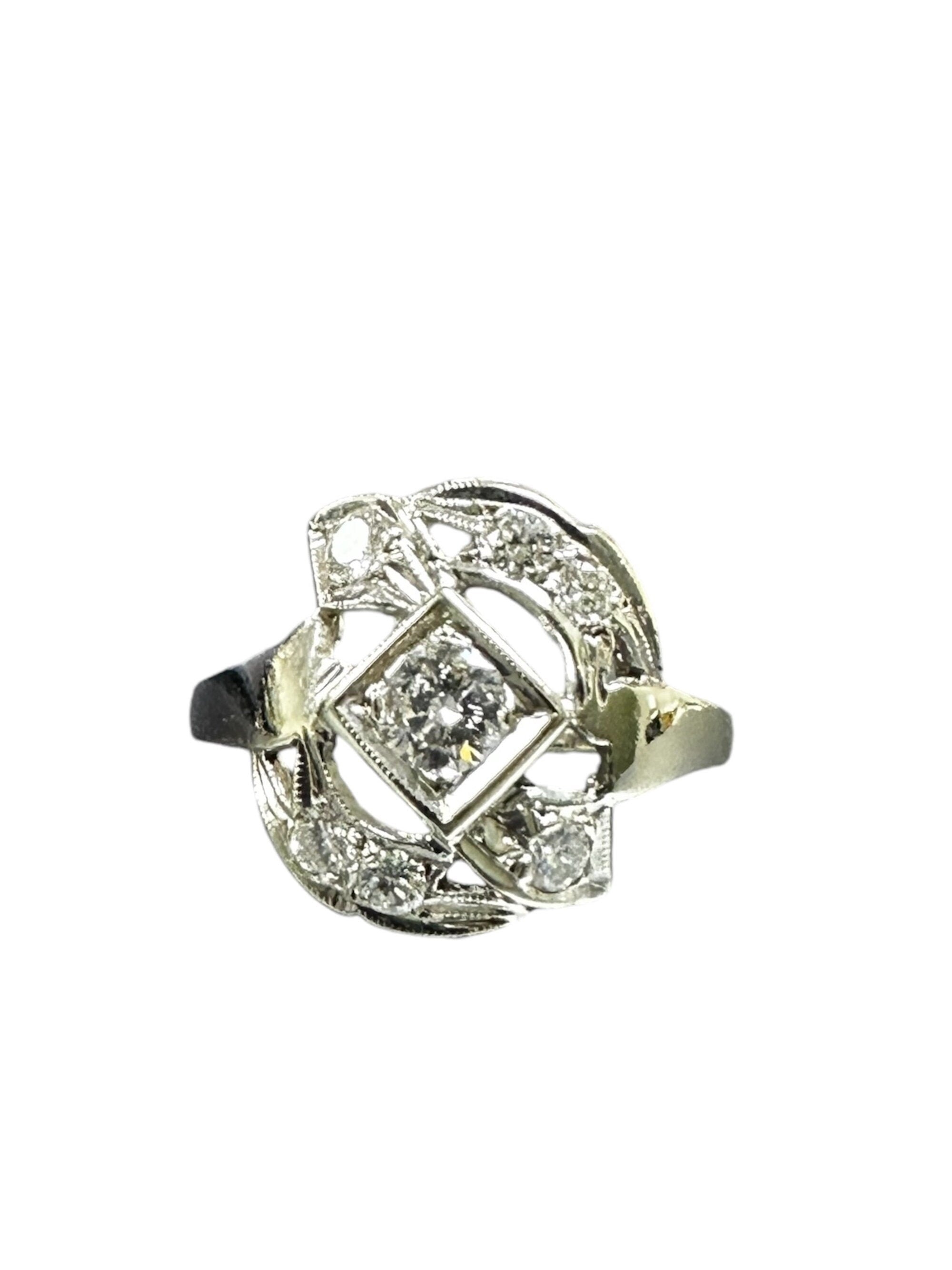 1950s White Gold Diamond Cocktail Ring, 0.25 Carat, Size 6.75