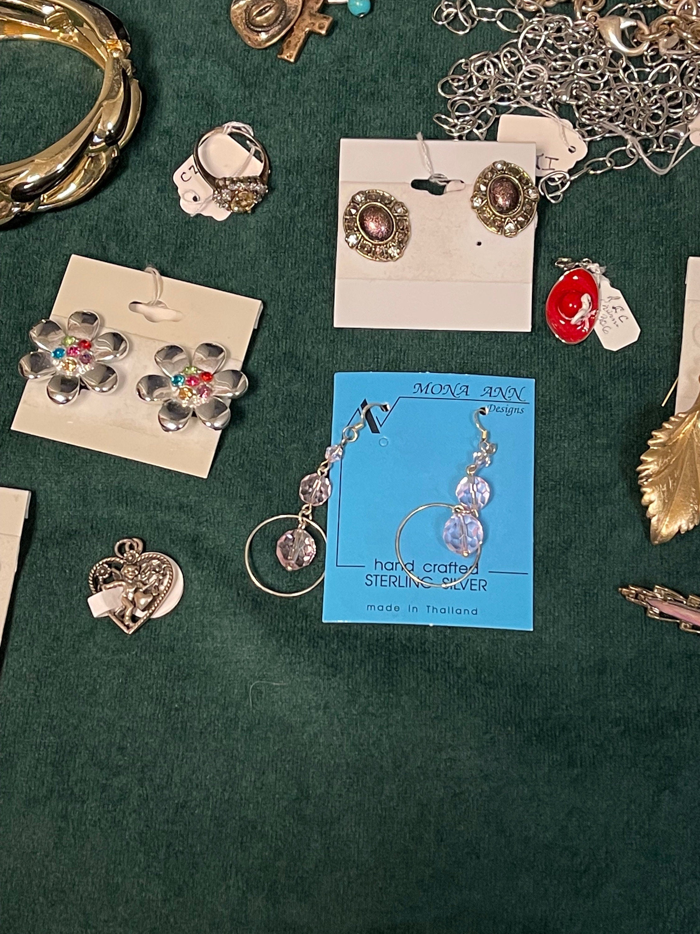 Mixed Jewelry Lot: Sterling Silver Rings, Earrings, Charms, Costume Pieces