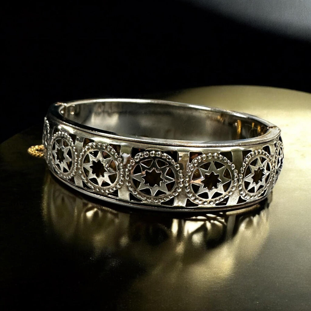 Vintage Gold & White Tone Star Cutout Bangle Bracelet