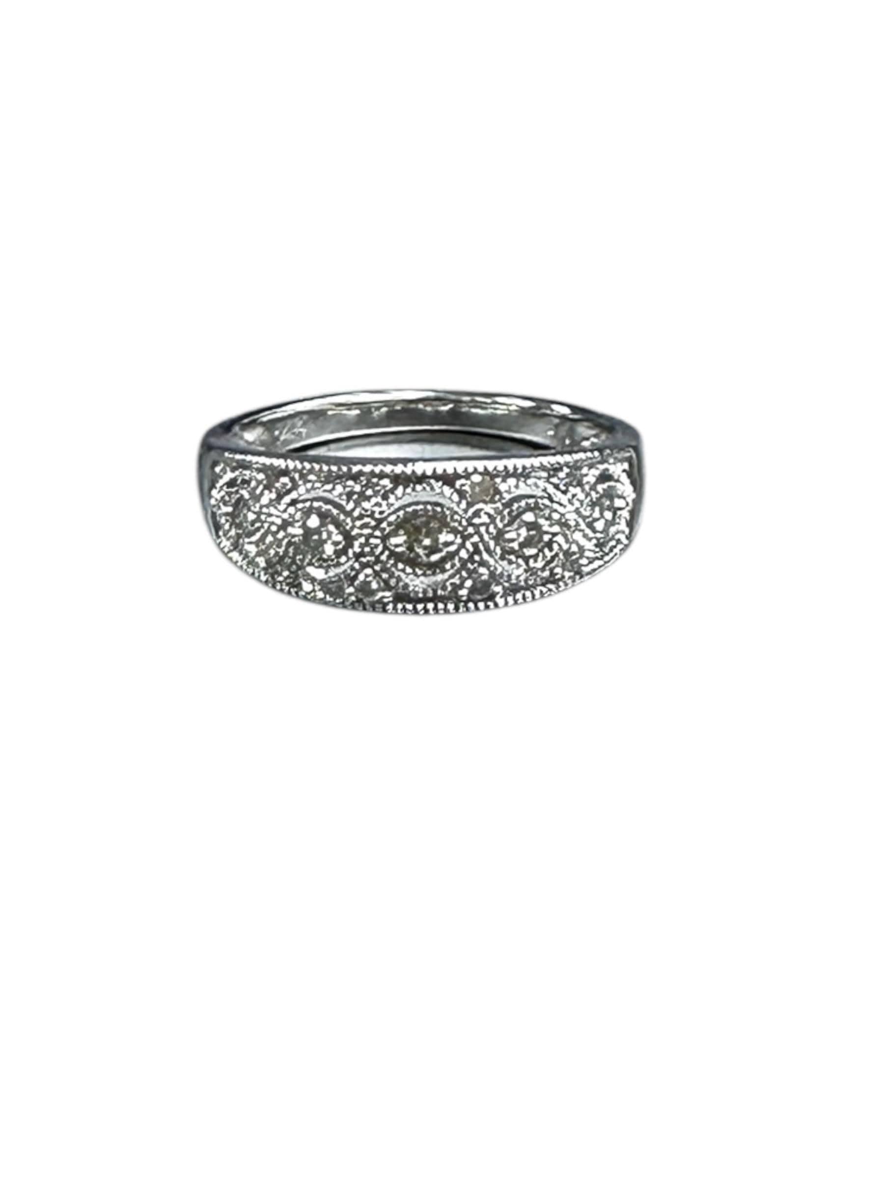 Elegant Vintage White Gold Diamond Stacking Ring or Wedding Ring