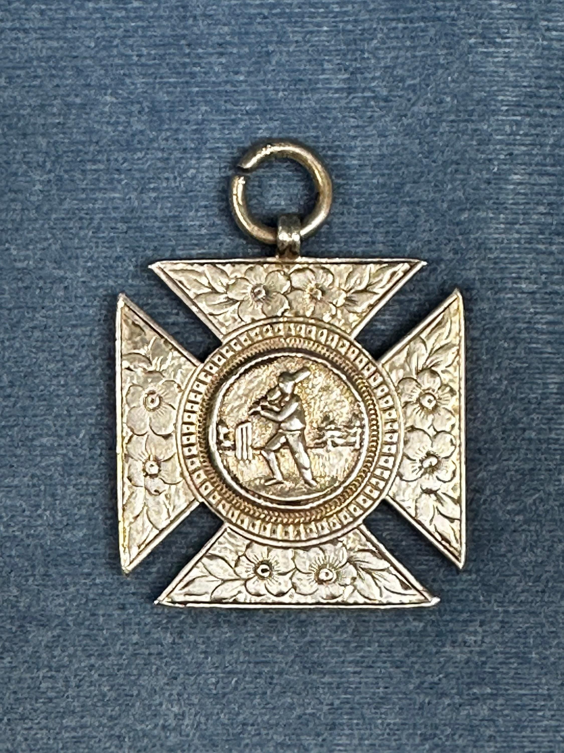 Sterling Silver Hallmarked Cricket Medal with Floral Accent