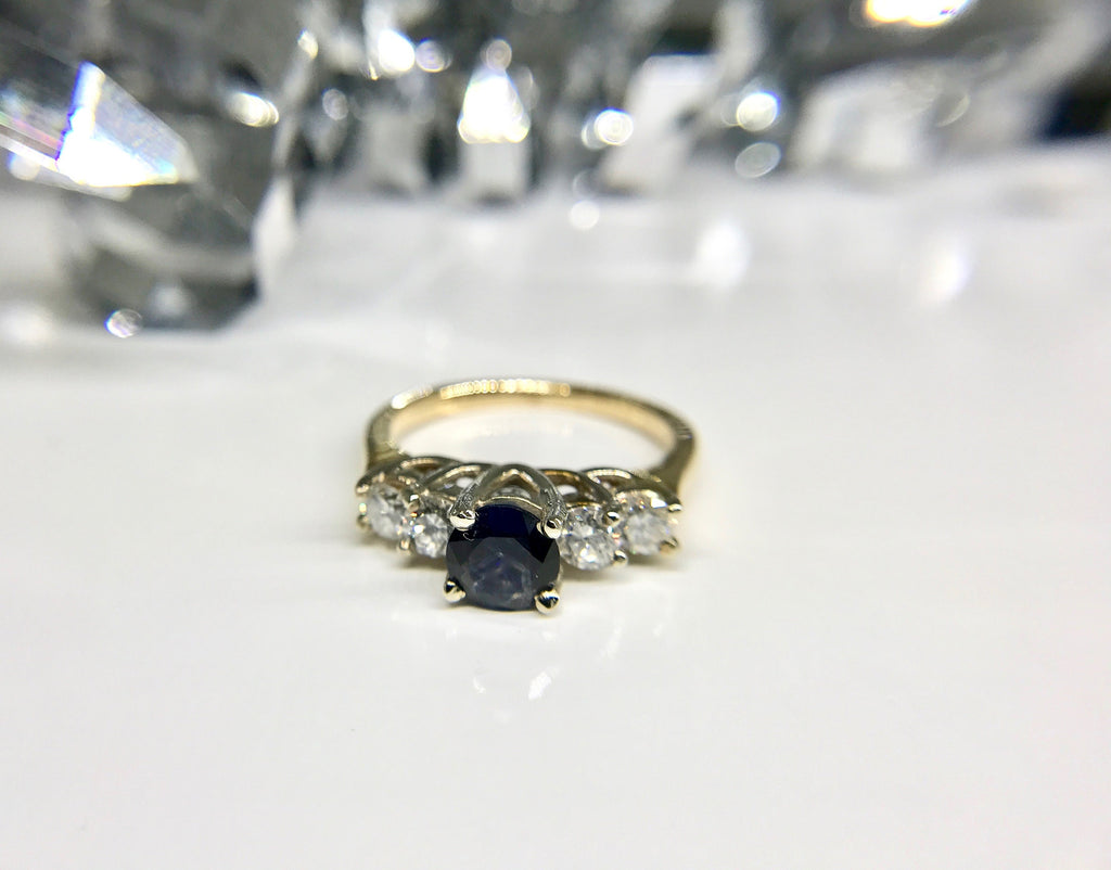 14k Yellow Gold Diamond & Sapphire Ring - Stacking or Engagement