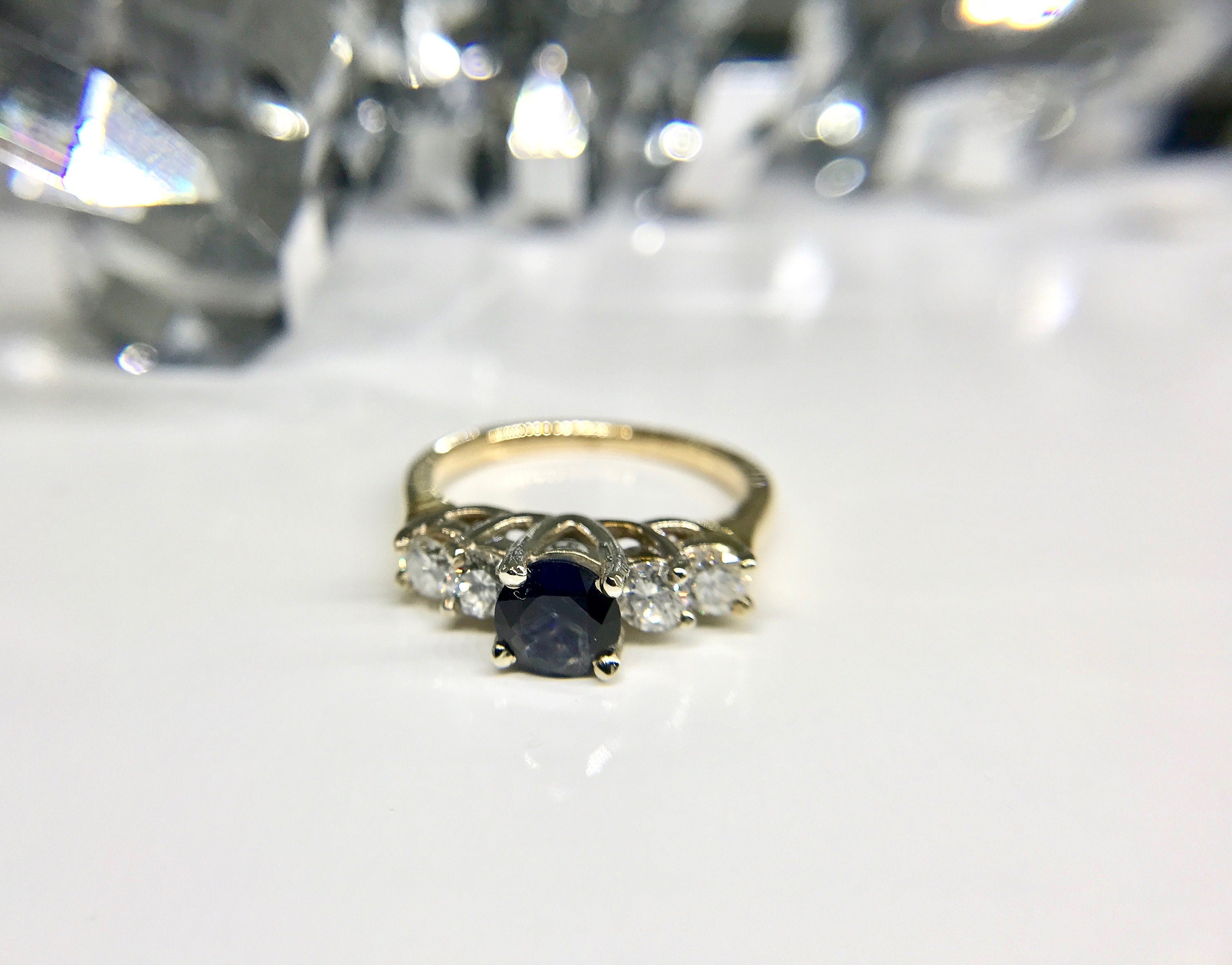 14k Yellow Gold Diamond & Sapphire Ring - Stacking or Engagement