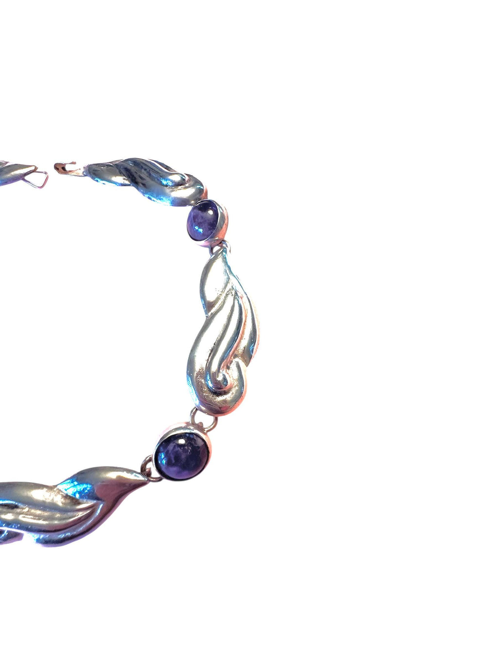 Sculptural Sterling Silver and Cabochon Amethyst Choker Necklace