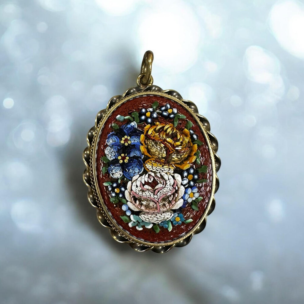 Victorian Gold Filled Floral Mosaic Locket with Braided Frame - Antique Locket