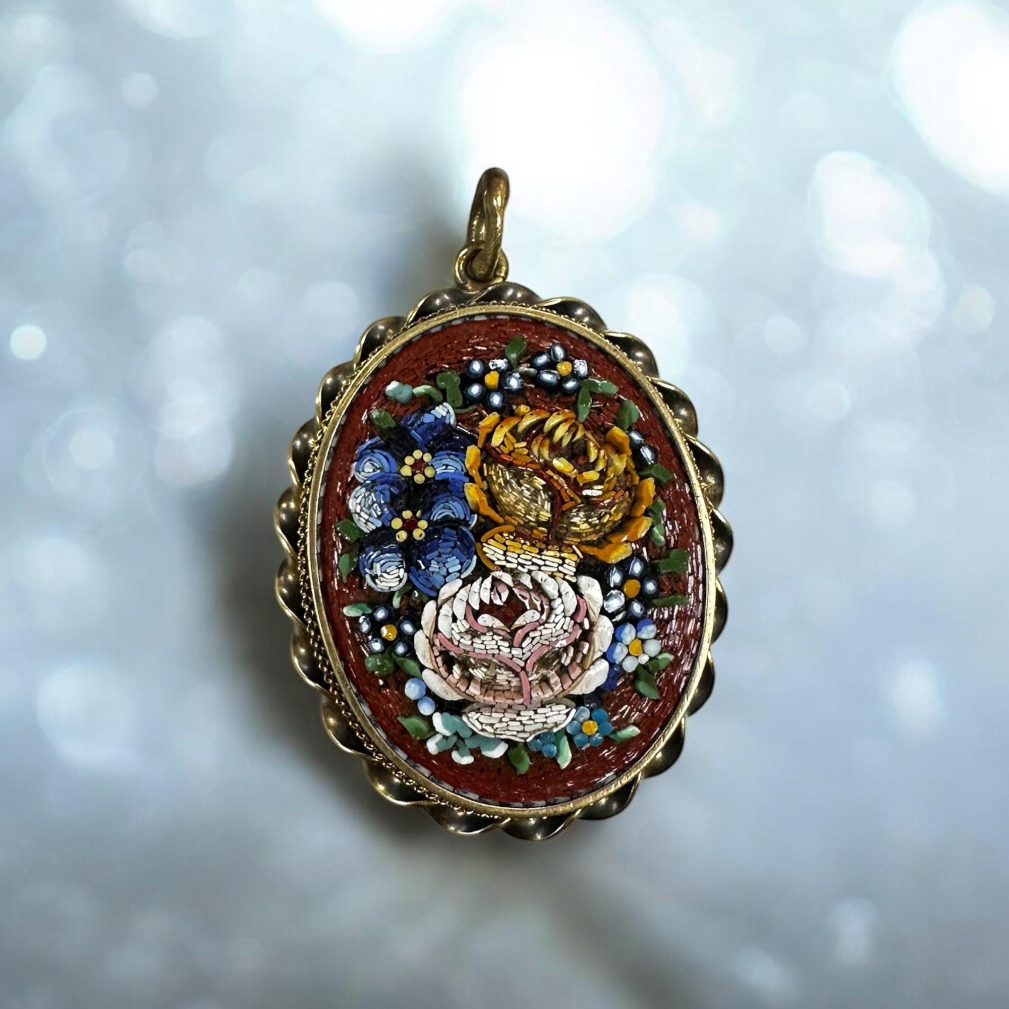 Victorian Gold Filled Floral Mosaic Locket with Braided Frame - Antique Locket