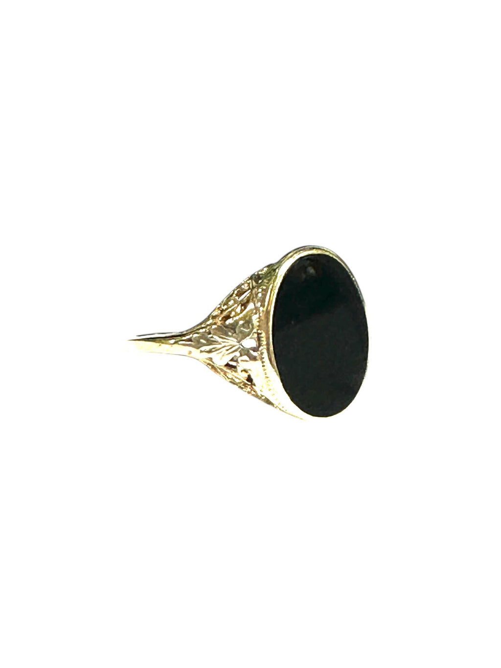 14K Gold Filigree Ring: Vintage Black Onyx Bezel