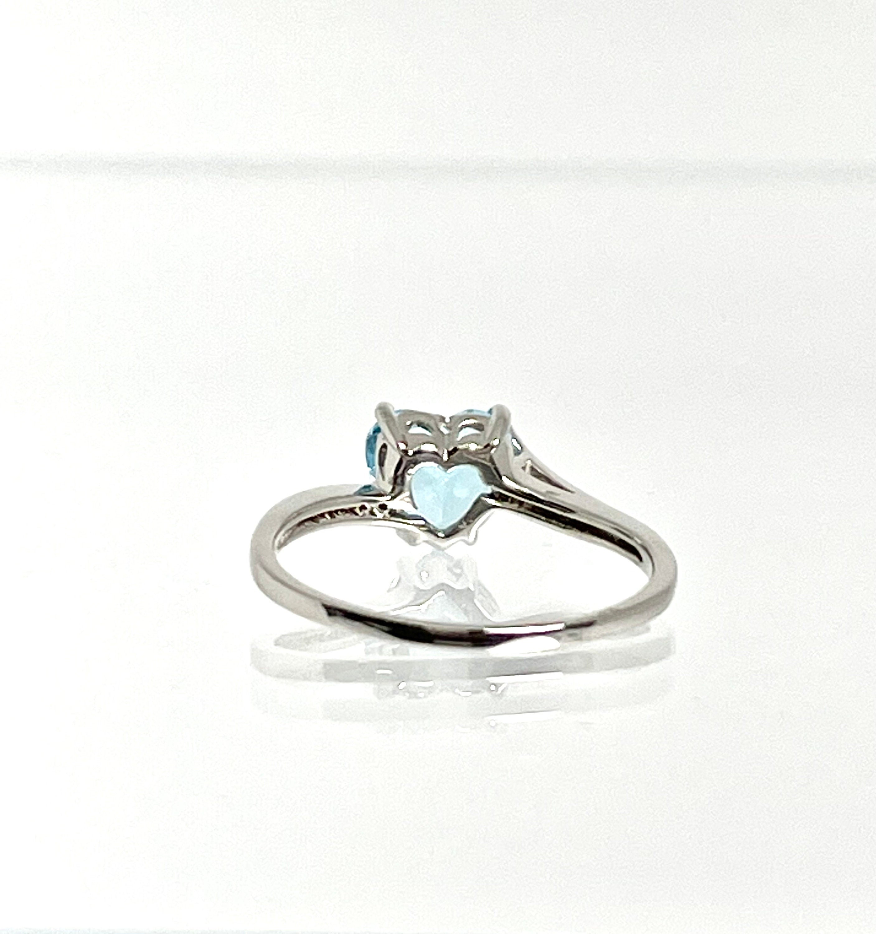 14K White Gold Heart Blue Topaz Ring with Diamond Accents