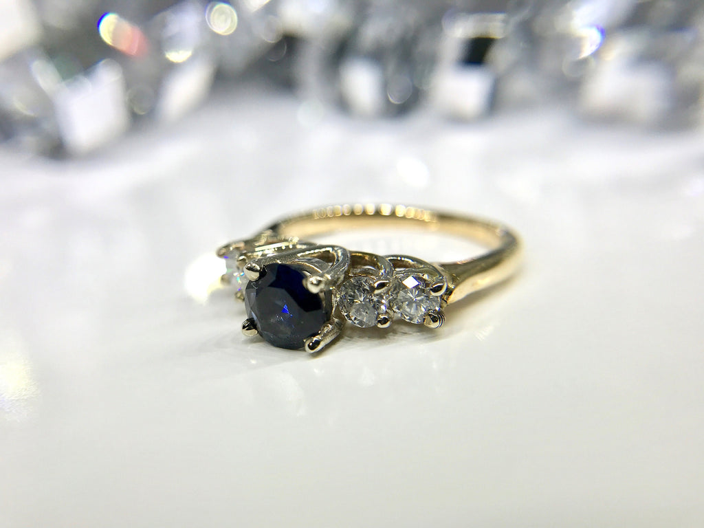 14k Yellow Gold Diamond & Sapphire Ring - Stacking or Engagement