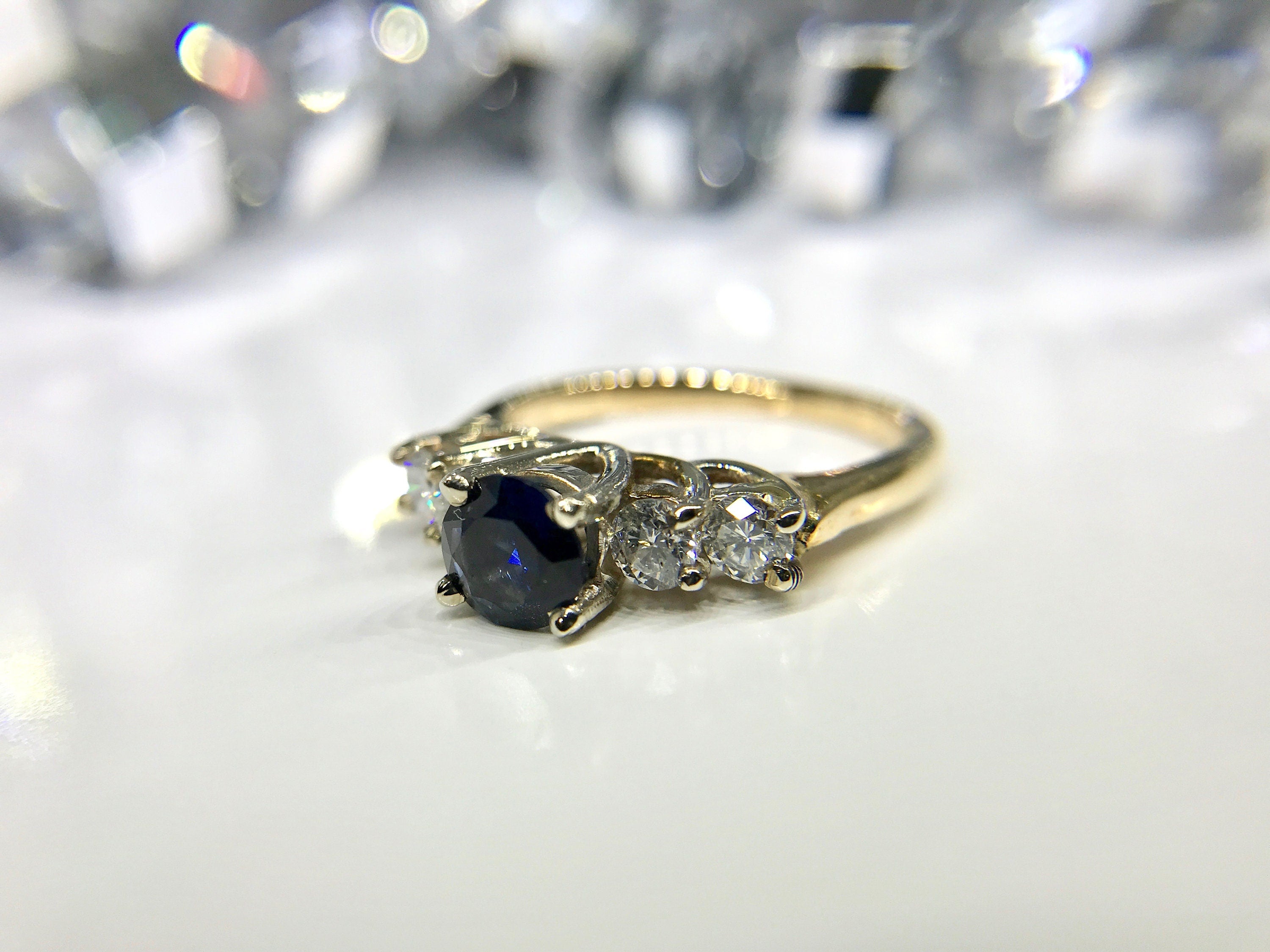 14k Yellow Gold Diamond & Sapphire Ring - Stacking or Engagement