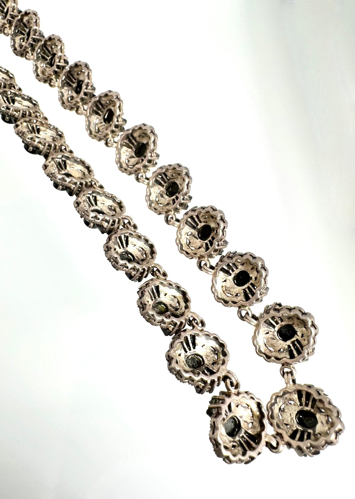 Vintage Sterling Silver Black Onyx Marcasite Link Necklace