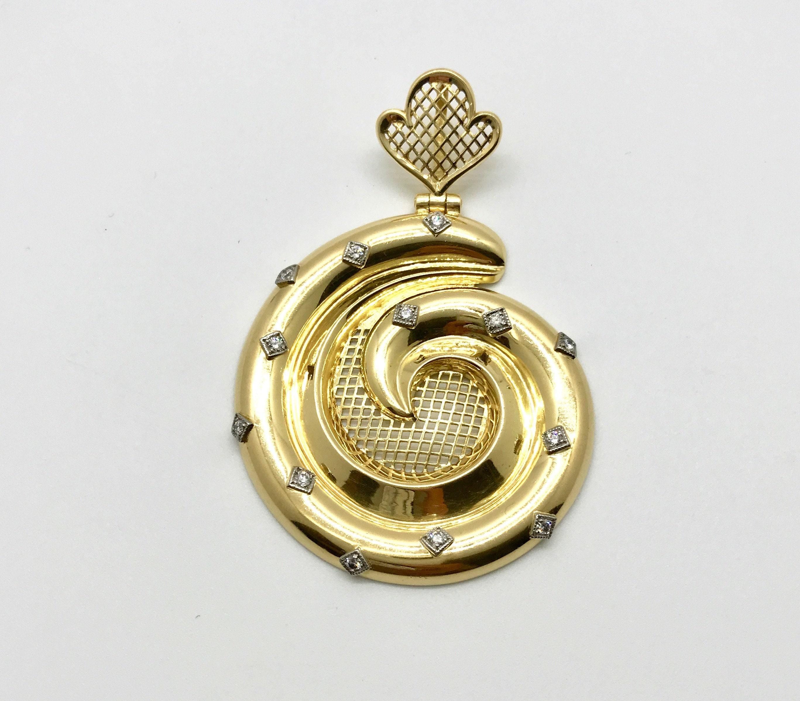 Vintage 14k Gold Diamond Spiral Pendant