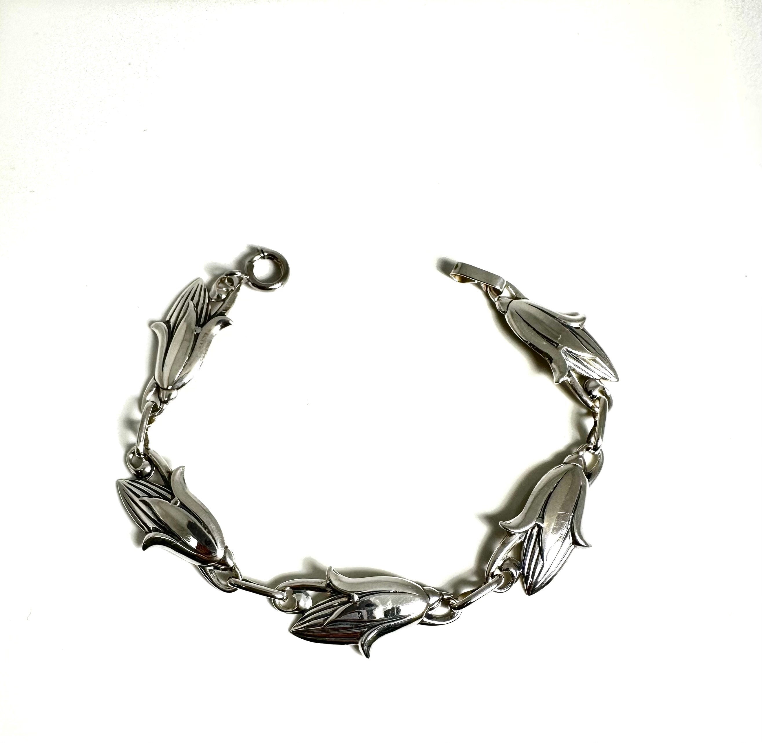 Vintage Sterling Silver Floral Design Link Bracelet by Jewel Art