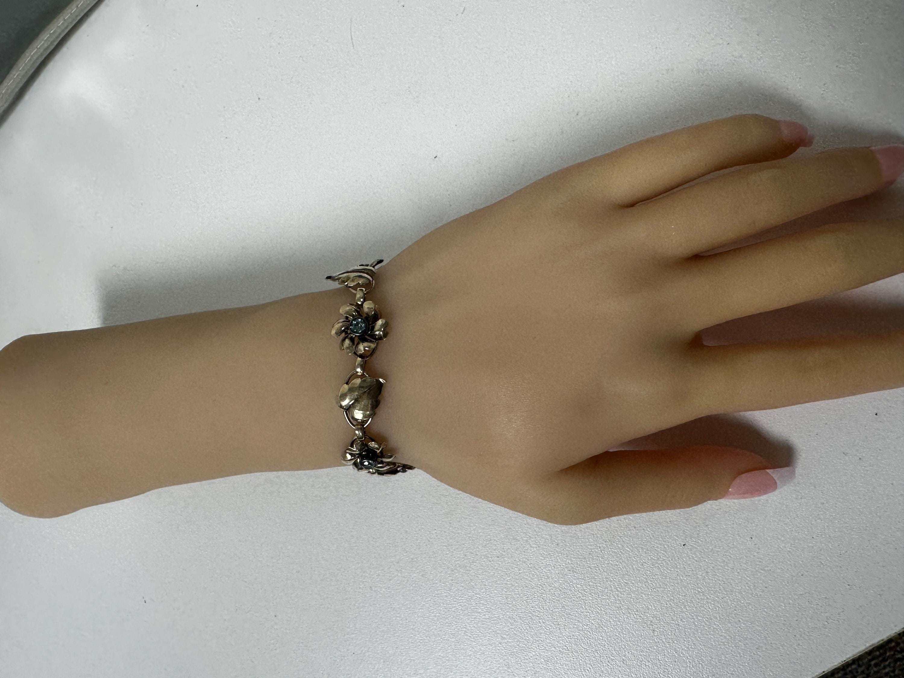 Nature Inspired Gold Filled Bracelet with Blue Glass Flower Detail