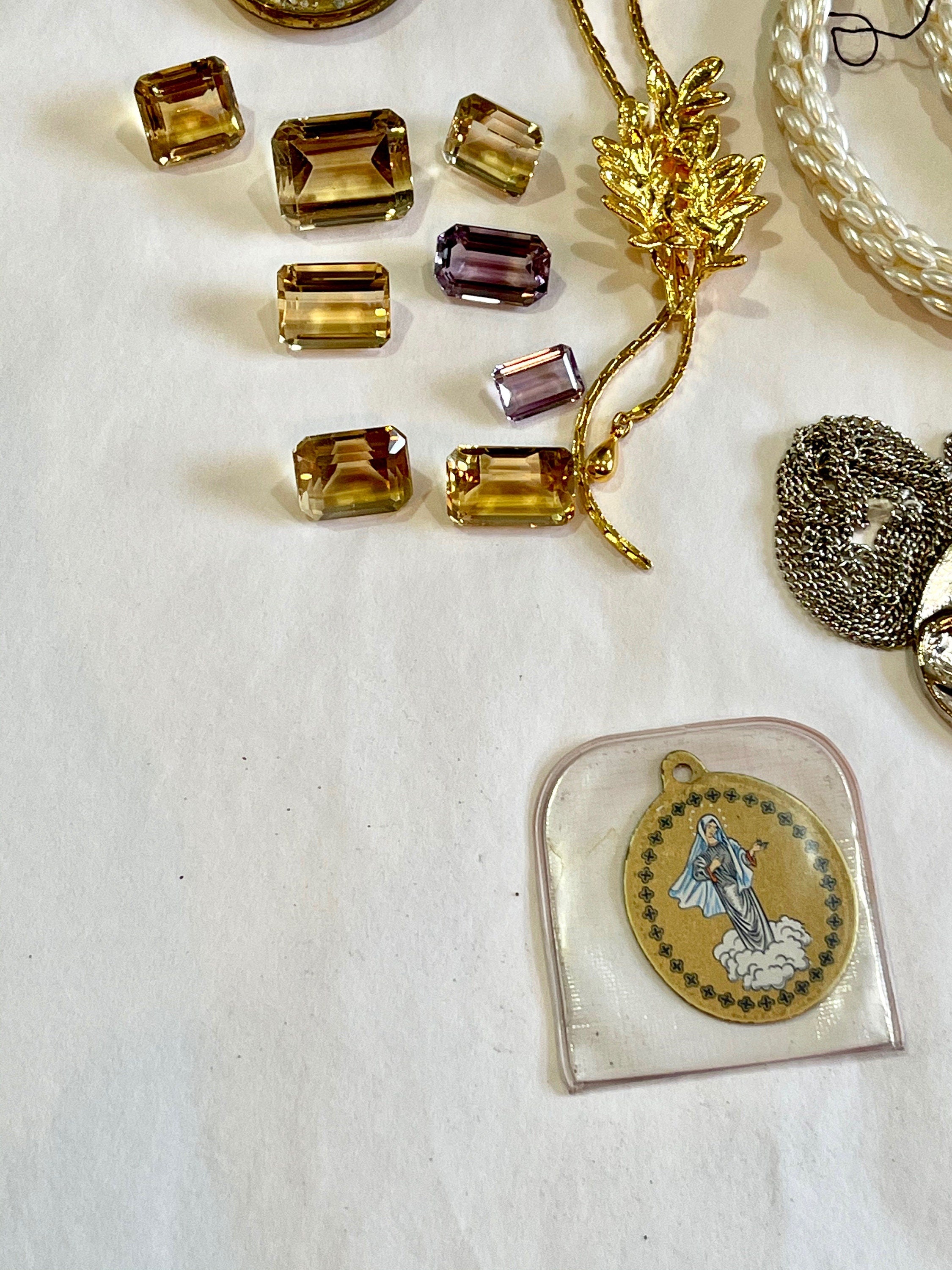 Vintage Jewelry Odd Lot: Loose Citrine, Amethyst, Necklaces