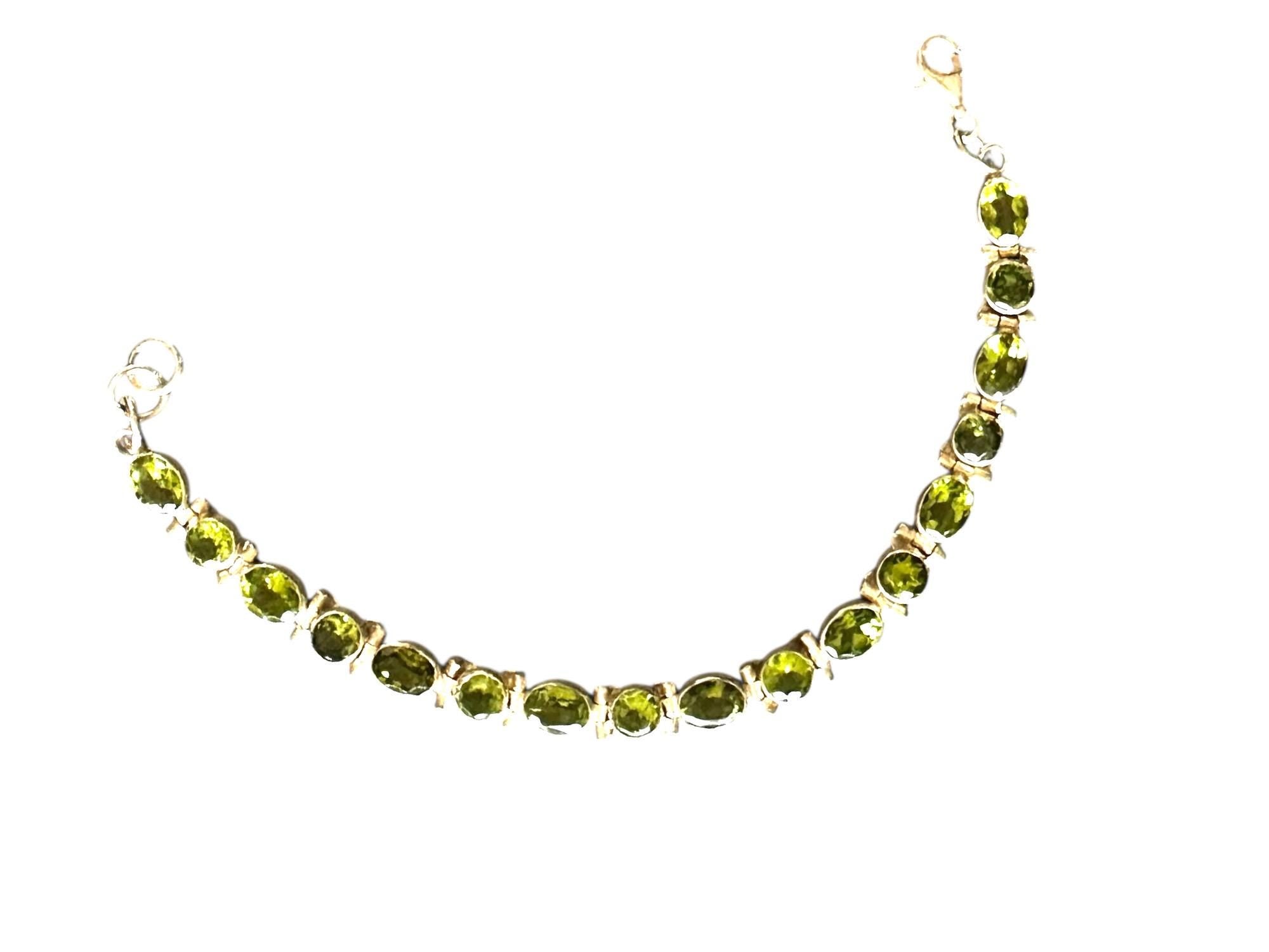 Sterling Silver Peridot Link Bracelet, Gemstone Bracelet