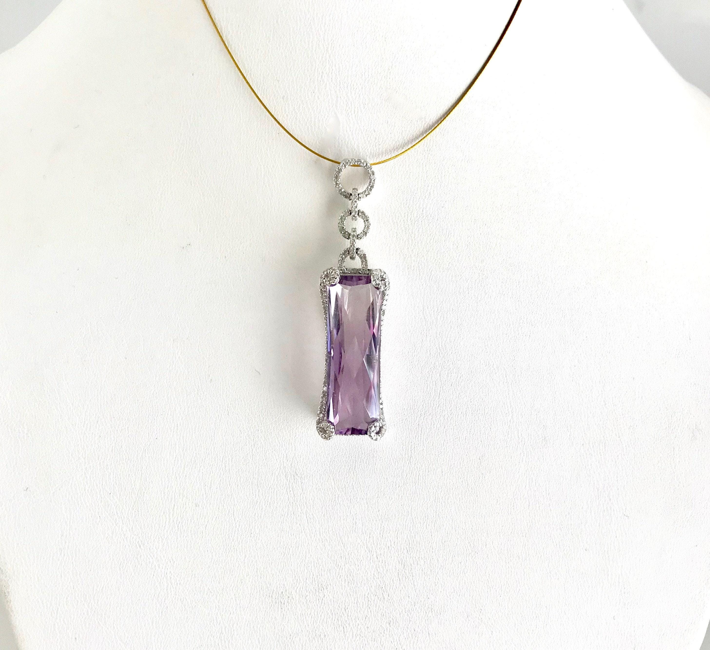 Elegant Vintage Amethyst & Diamond 14K Gold Pendant, February Birthstone Necklace, Fancy Cut Gemstone