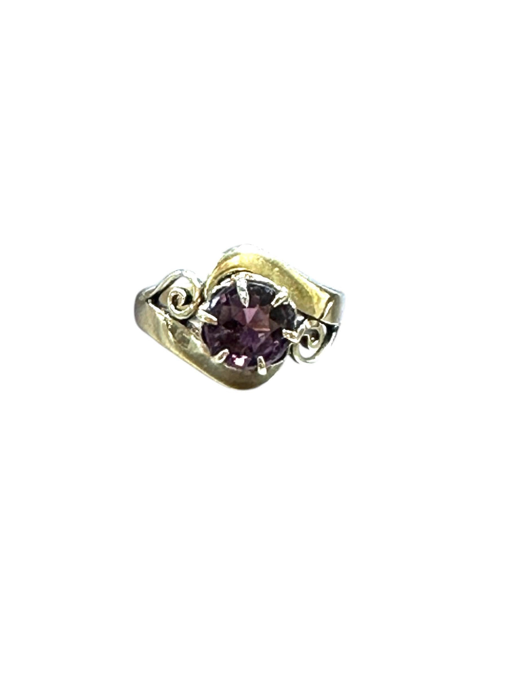 18K Gold Amethyst Ring: Swirl Design, February Birthstone
