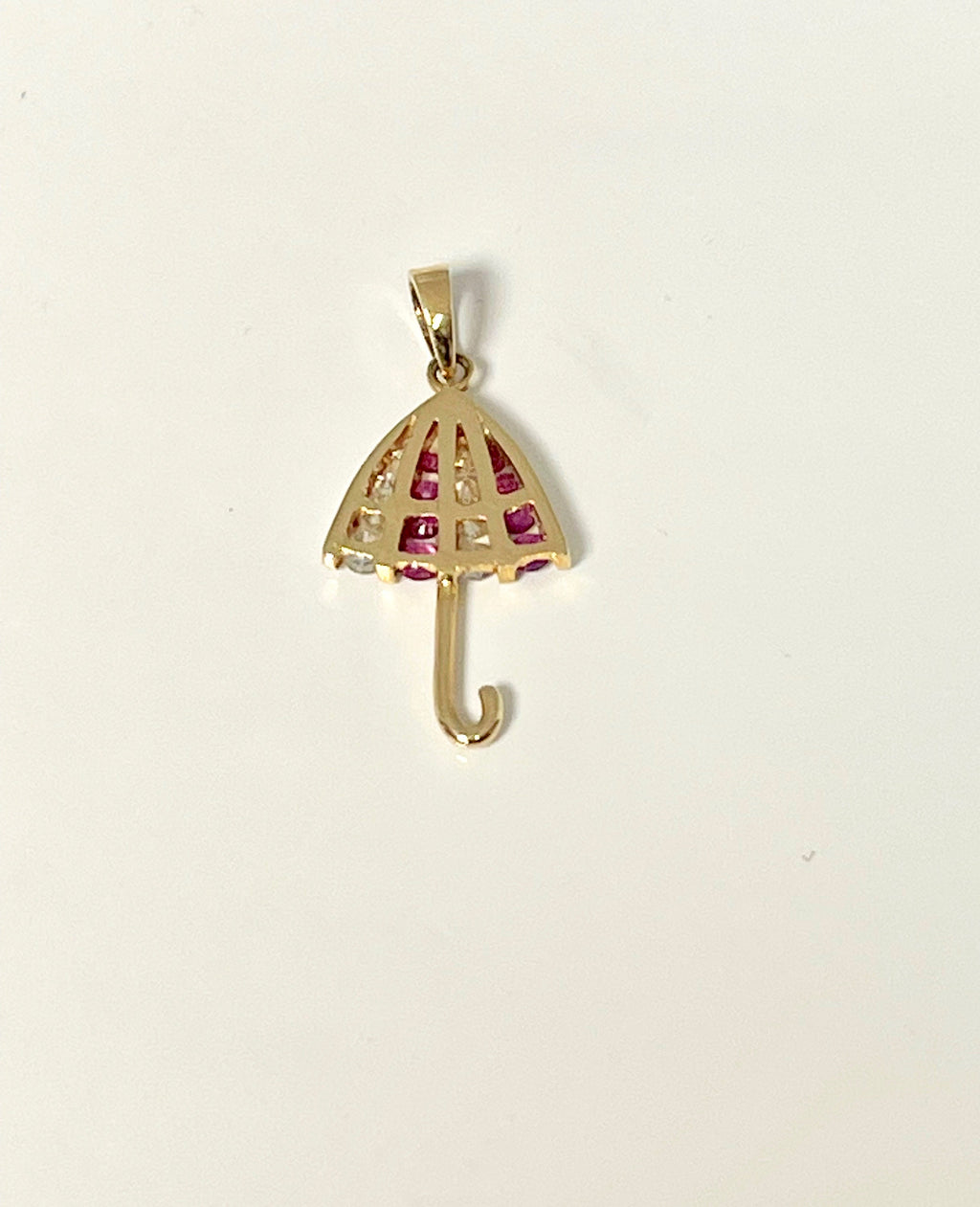 14k Yellow Gold Umbrella Pendant: Ruby and Diamond Charm