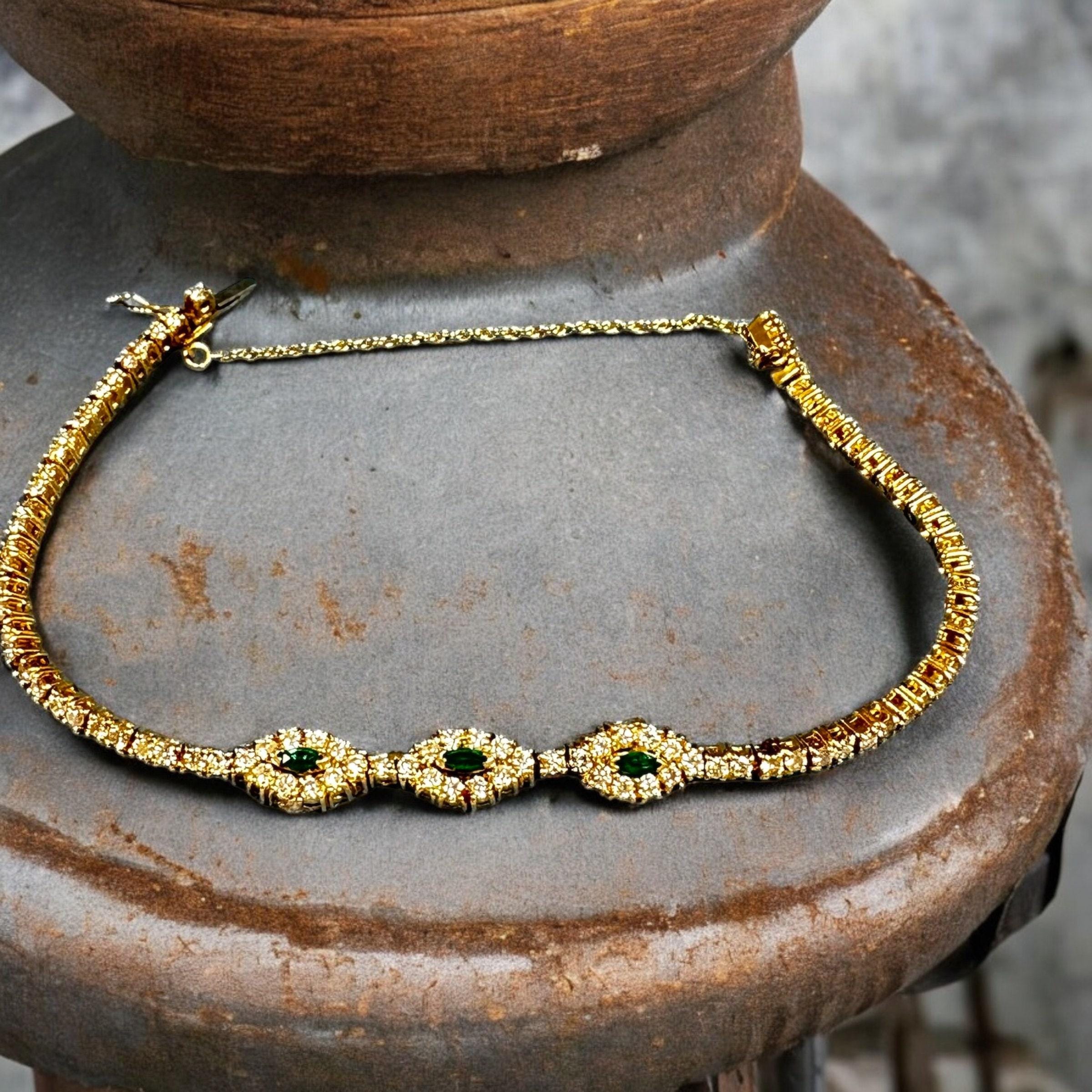 Luxurious Marquise Cut Emerald and Diamond Gold Bracelet