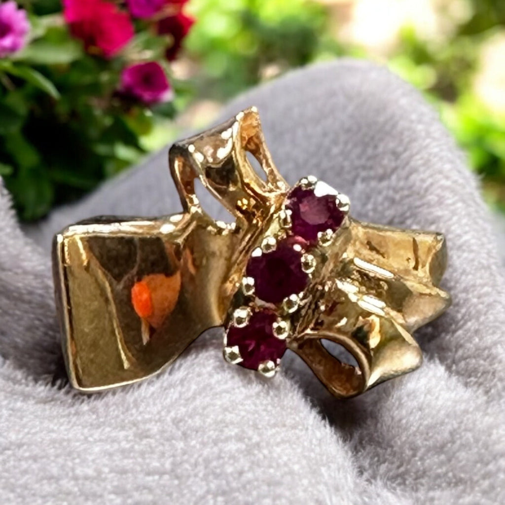 Retro 14k Rose Gold Ruby Ring - July Birthstone