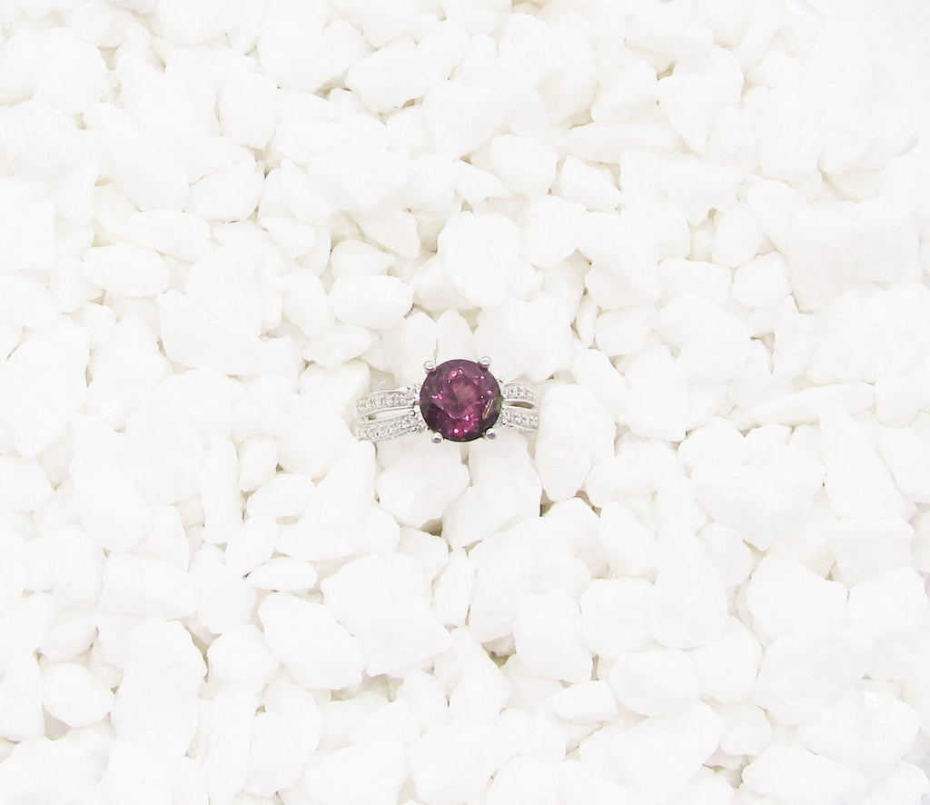 Vintage 14K White Gold Pink Tourmaline and Diamond Ring