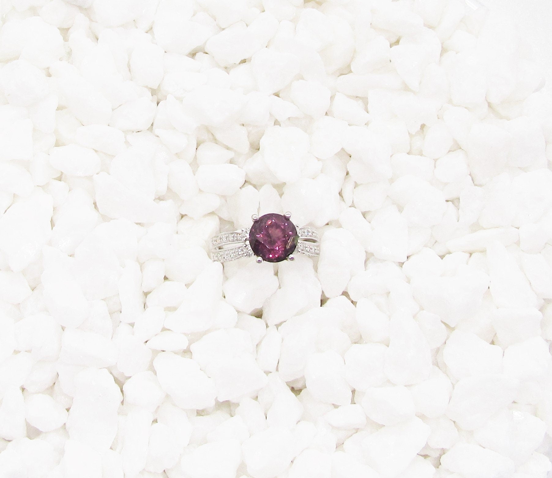 Vintage 14K White Gold Pink Tourmaline and Diamond Ring
