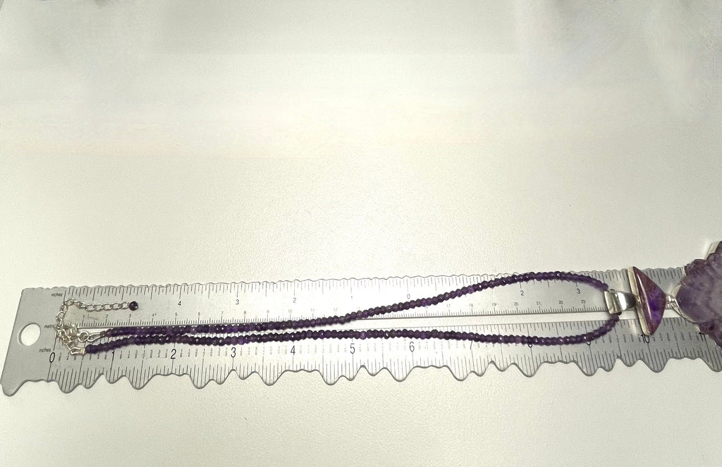 Vintage Sterling Silver Amethyst Stalactite Slice Pendant with Sugilite