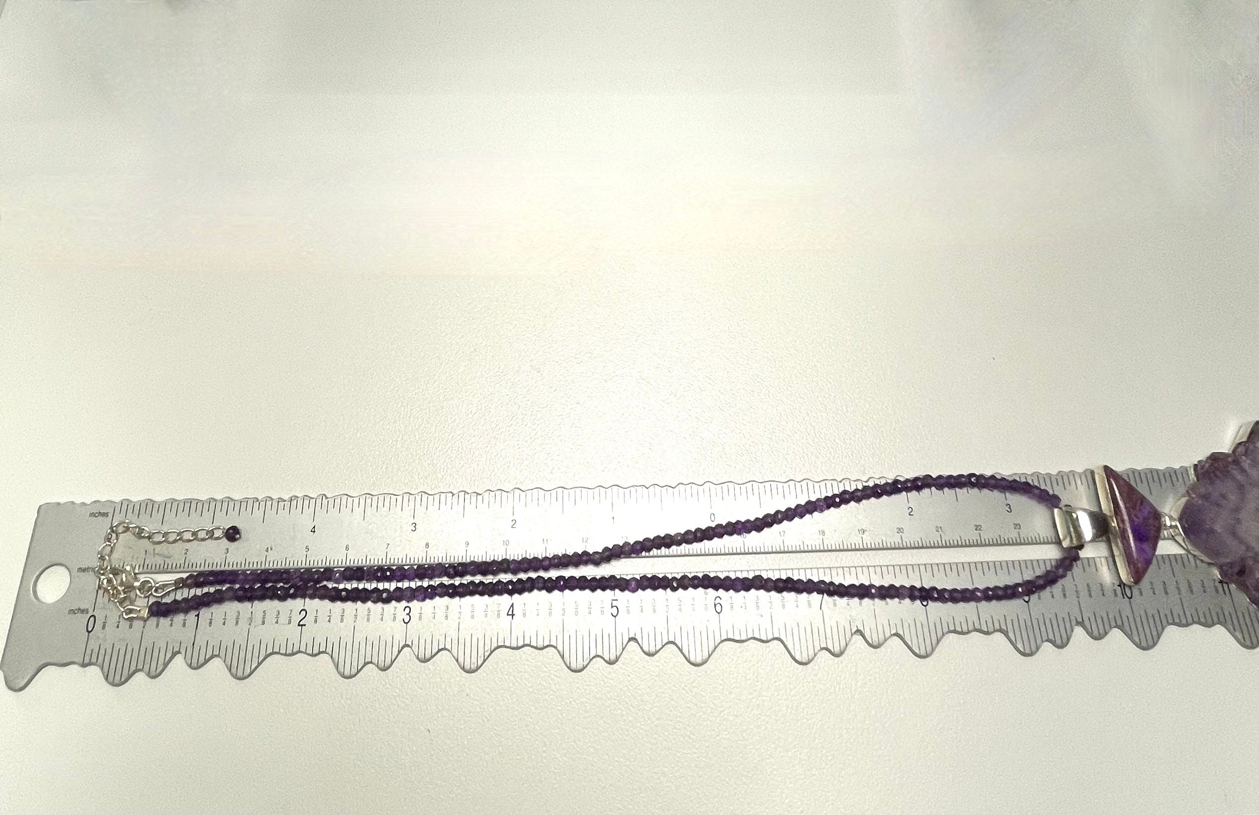 Vintage Sterling Silver Amethyst Stalactite Slice Pendant with Sugilite