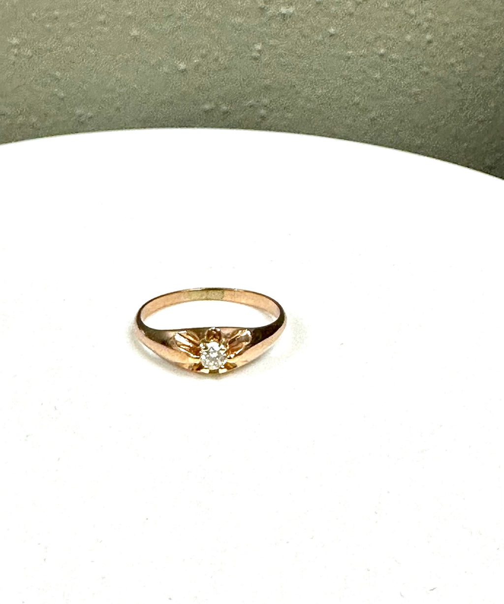 Vintage 1925 Belcher Diamond Ring: 10K Yellow Gold Promise Ring