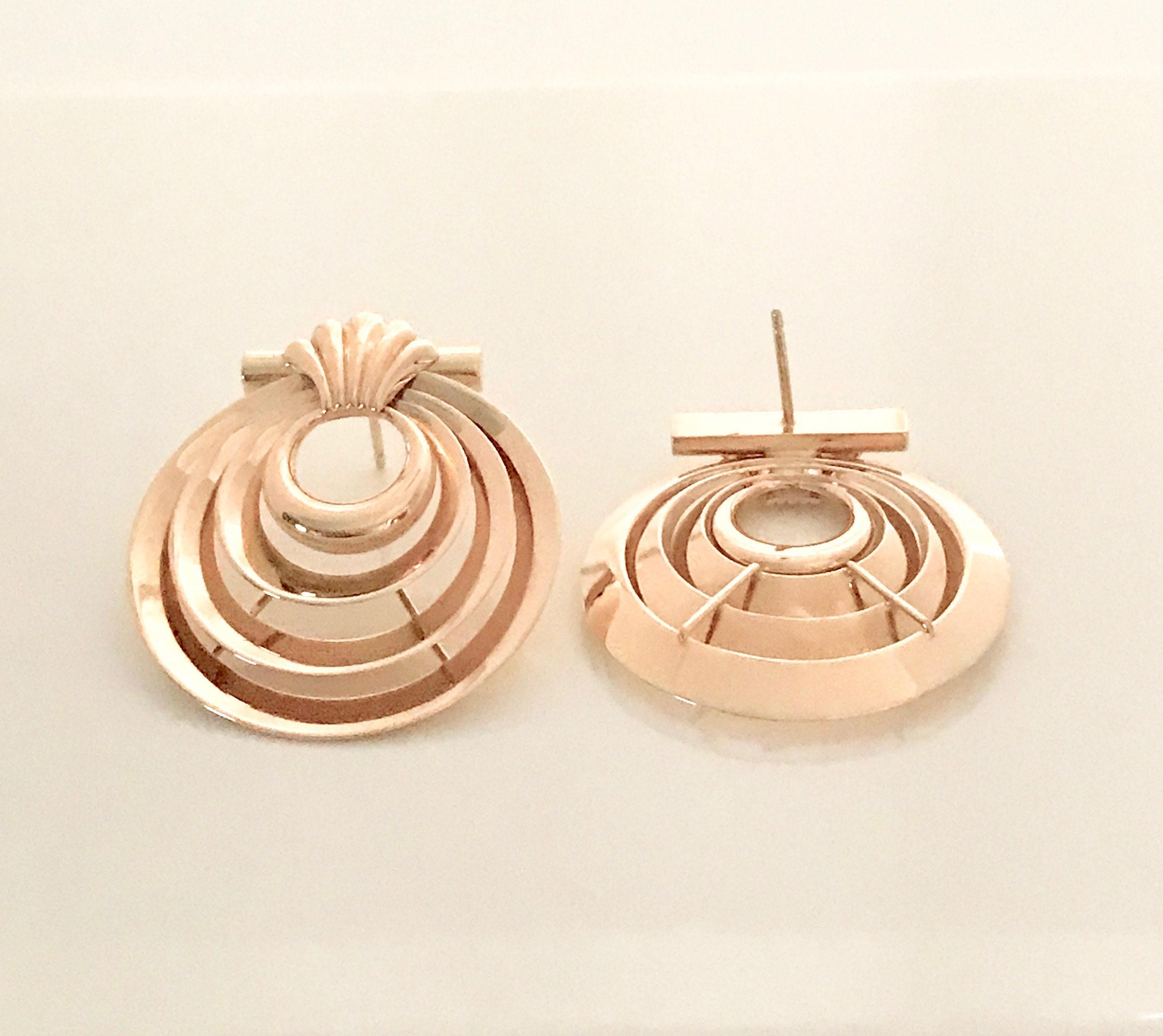 14k Yellow Gold Art Deco Earrings: Pierced Statement Jewelry
