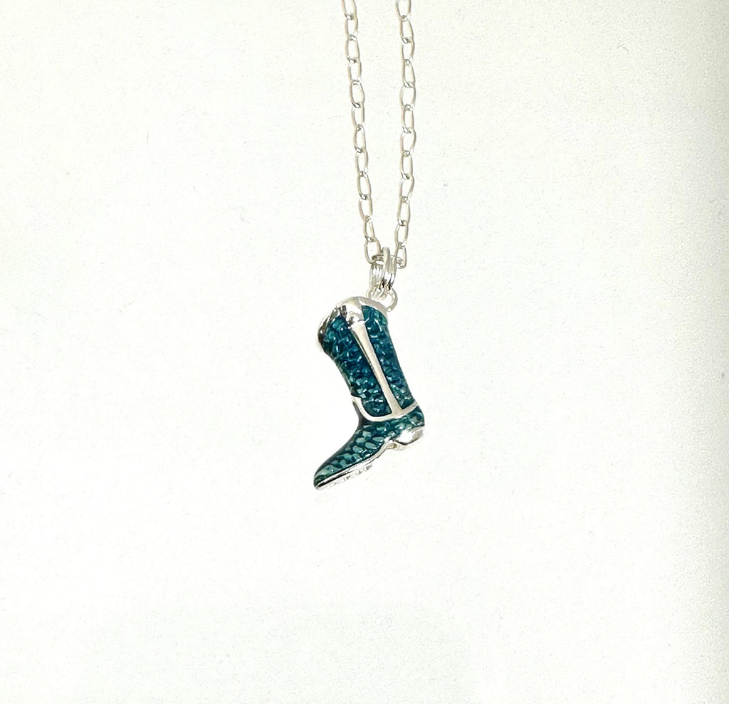 Enamel Cowboy Boot Necklace: Sterling Silver Western Pendant