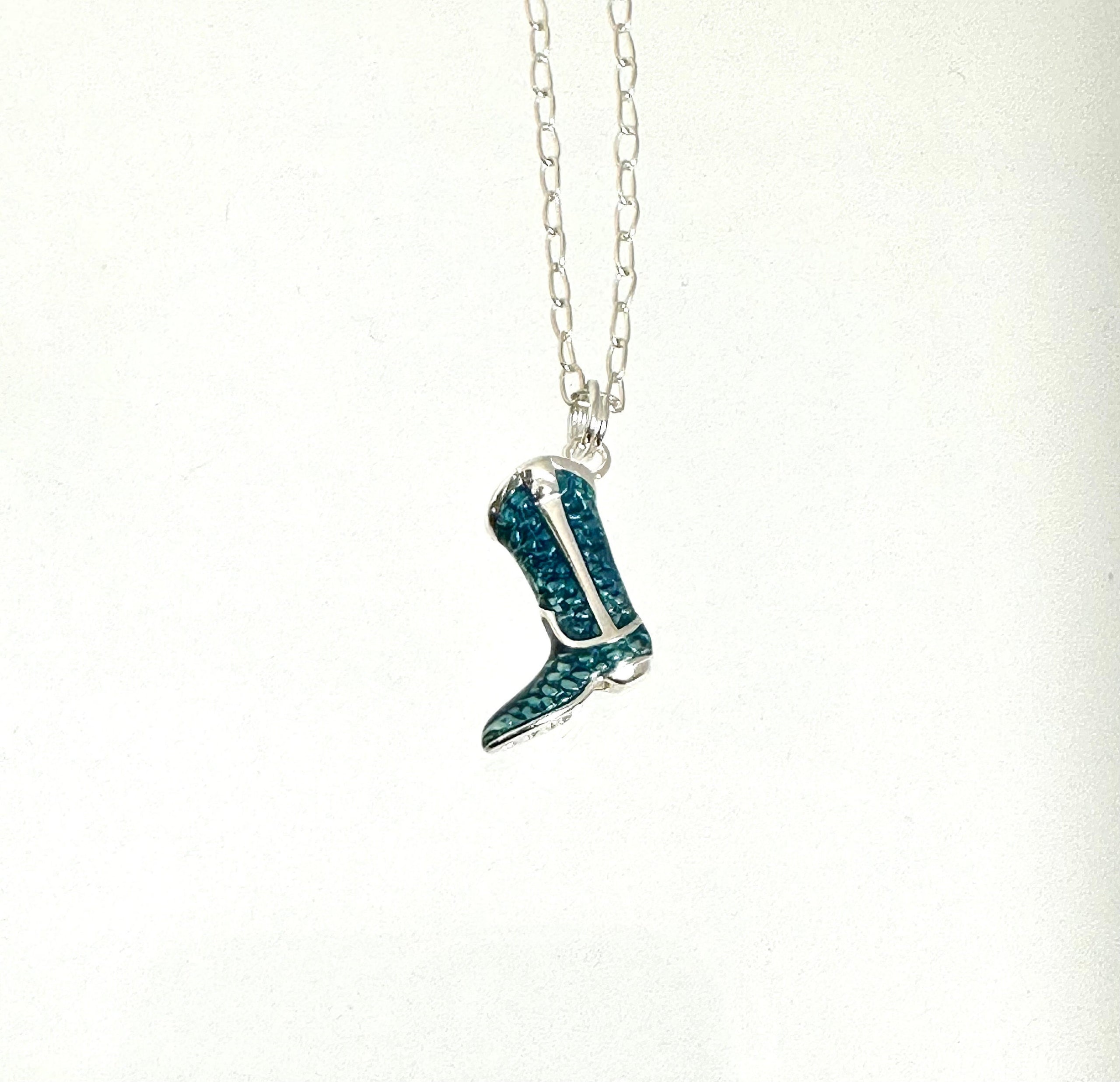 Enamel Cowboy Boot Necklace: Sterling Silver Western Pendant